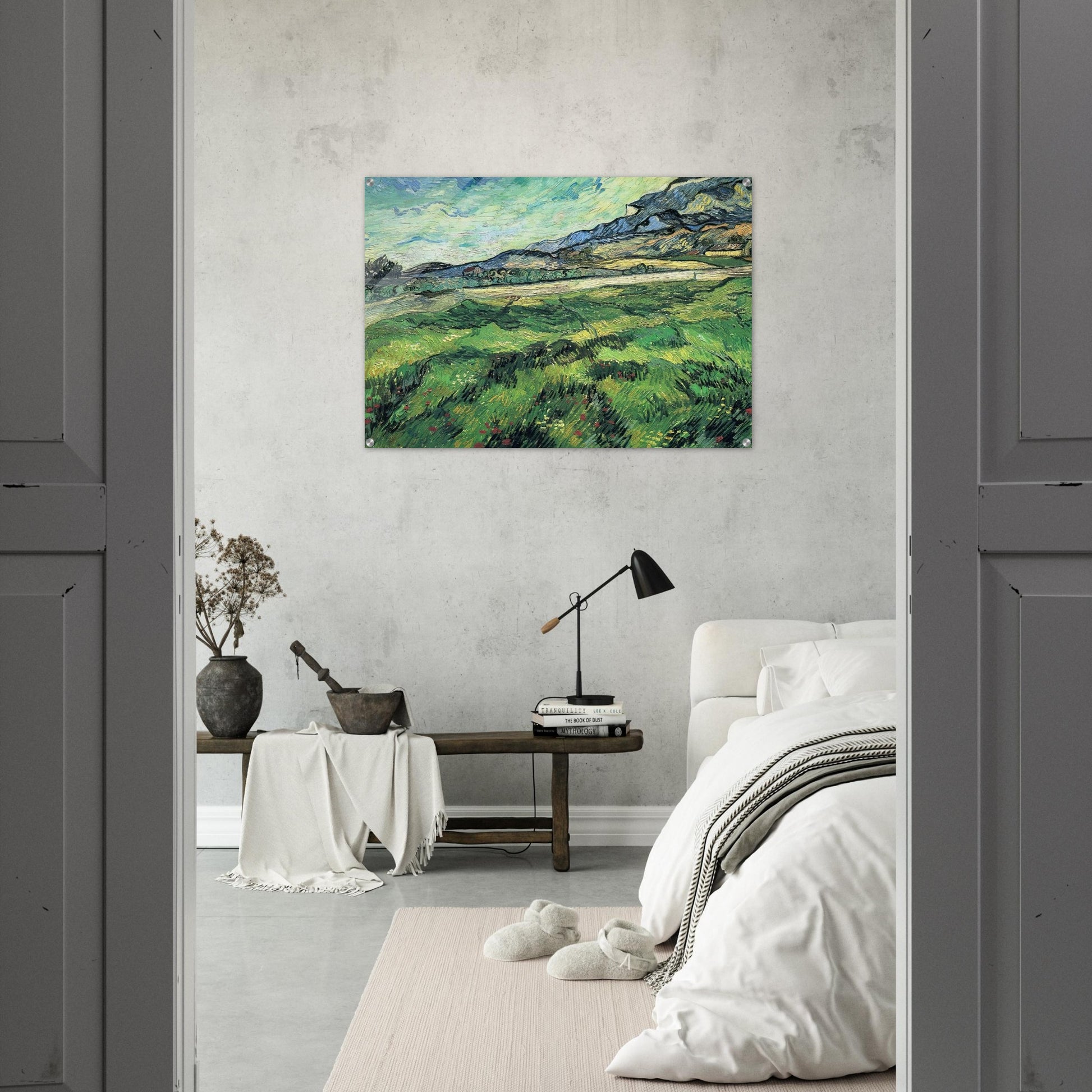 The Green Wheatfield behind the Asylum - Vincent van Gogh Acrylic Print - 70x100 cm / 28x40″ inches