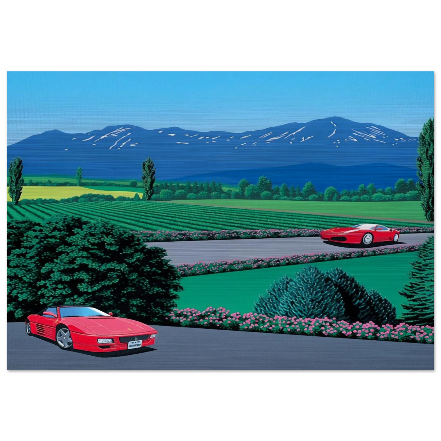 Ferraris traversing the lands - Hiroshi Nagai Brushed Aluminum Print - 70x100 cm / 28x40 inches | Hiroshi Nagai Aluminum Print | Hiroshi Nagai Prints