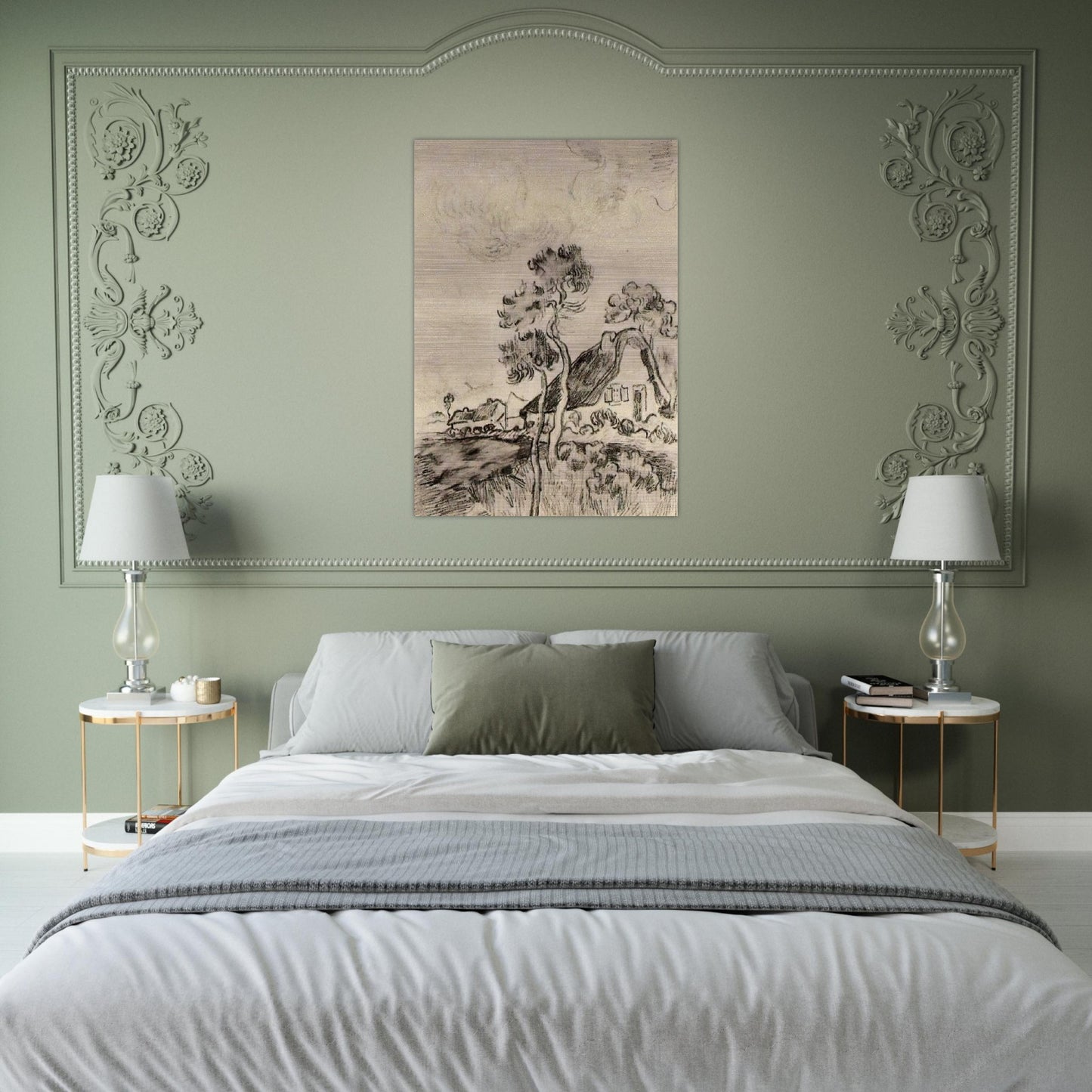 Cottages and Trees - Vincent van Gogh Brushed Aluminum Print - 70x100 cm / 28x40 inches | Vincent van Gogh Aluminum Print | Vincent van Gogh Prints
