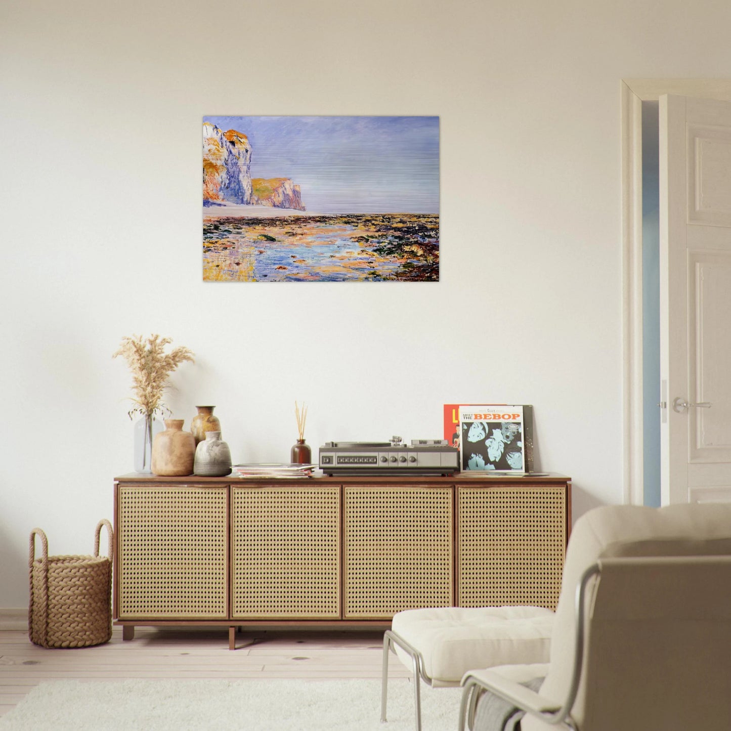 Beach and Cliffs at Pourville, Morning Effect - claude monet Brushed Aluminum Print - 70x100 cm / 28x40 inches | claude monet Aluminum Print | claude monet Prints