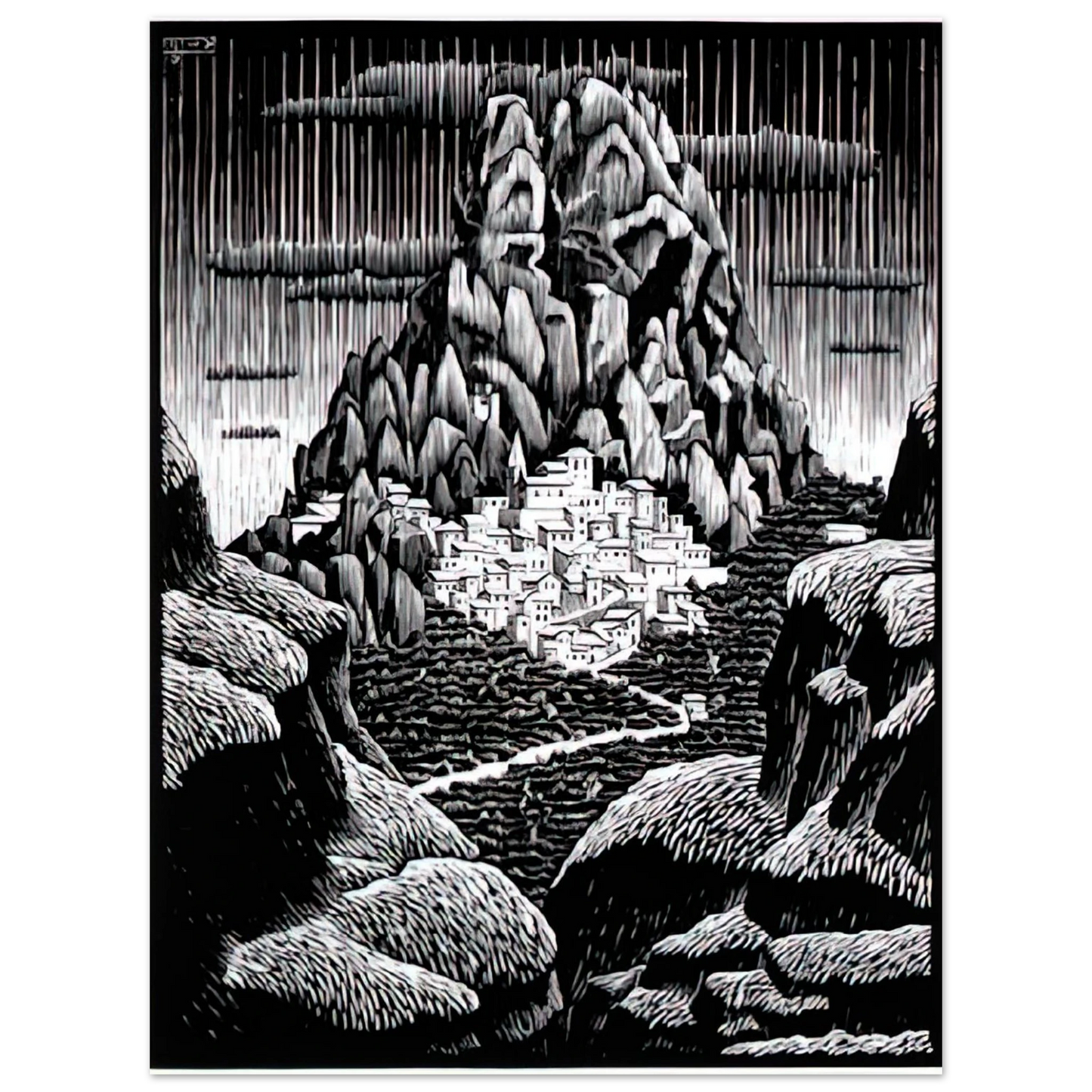 MC Escher - PENTEDATTIO CALABRIA JANUARY 1930 1930 Wall Art - 21x29.7 cm / 8x12" - Fine Art Poster-canvas - -