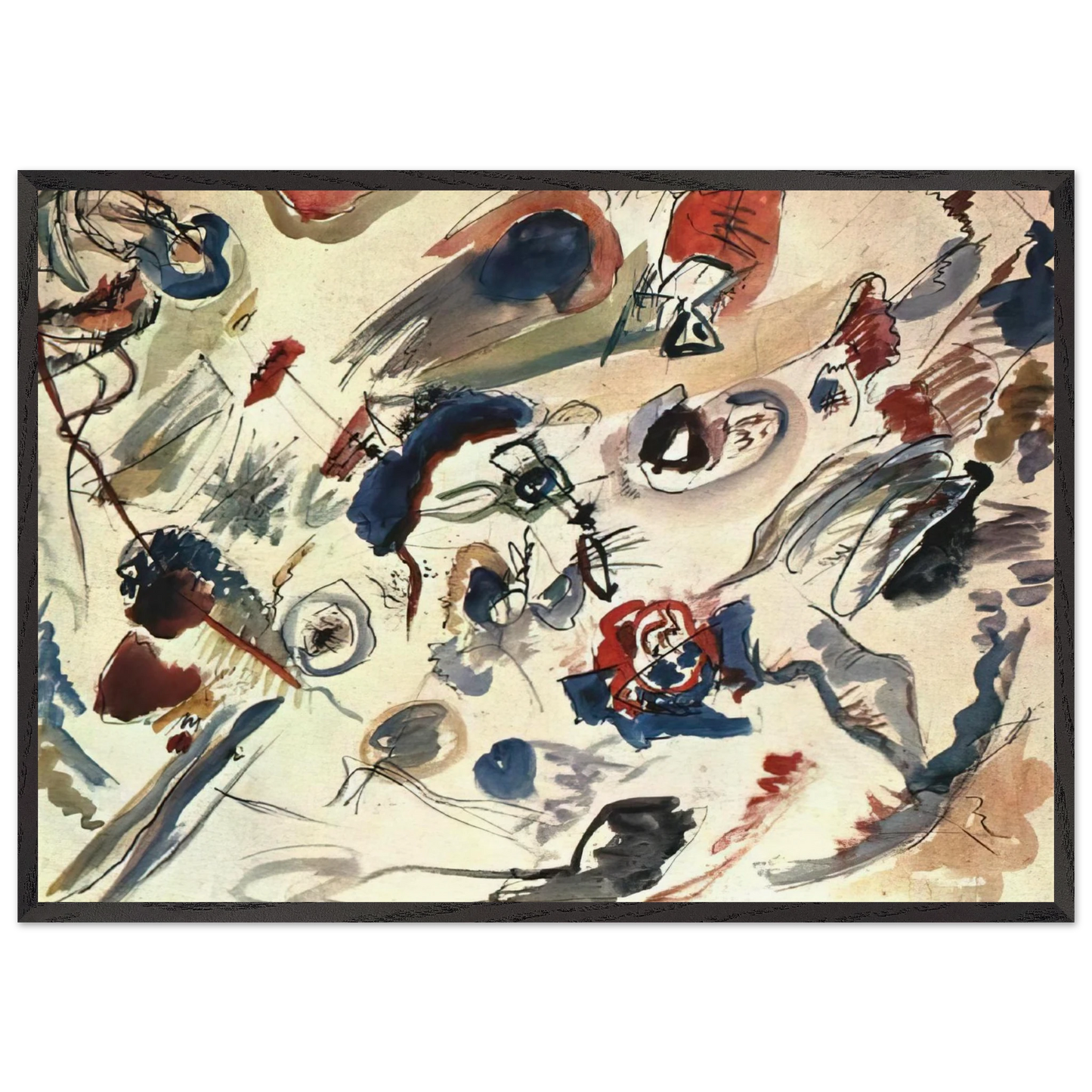 FIRST ABSTRACT WATERCOLOR 1910 - Wassily Kandinsky 70x100 cm / 28x40 inches Framed Art Print – Black Wooden Frame