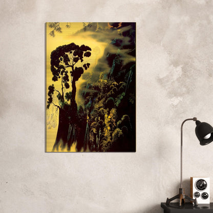 Sunset Silhouette - Eyvind Earle Brushed Aluminum Print - 70x100 cm / 28x40 inches | Eyvind Earle Aluminum Print | Eyvind Earle Prints