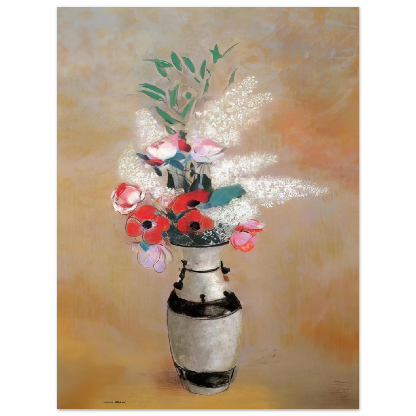 Odilon Redon - BOUQUET WITH WHITE LILIES IN A JAPANESE VASE  75x100 cm / 30x40inches Fine Art Poster