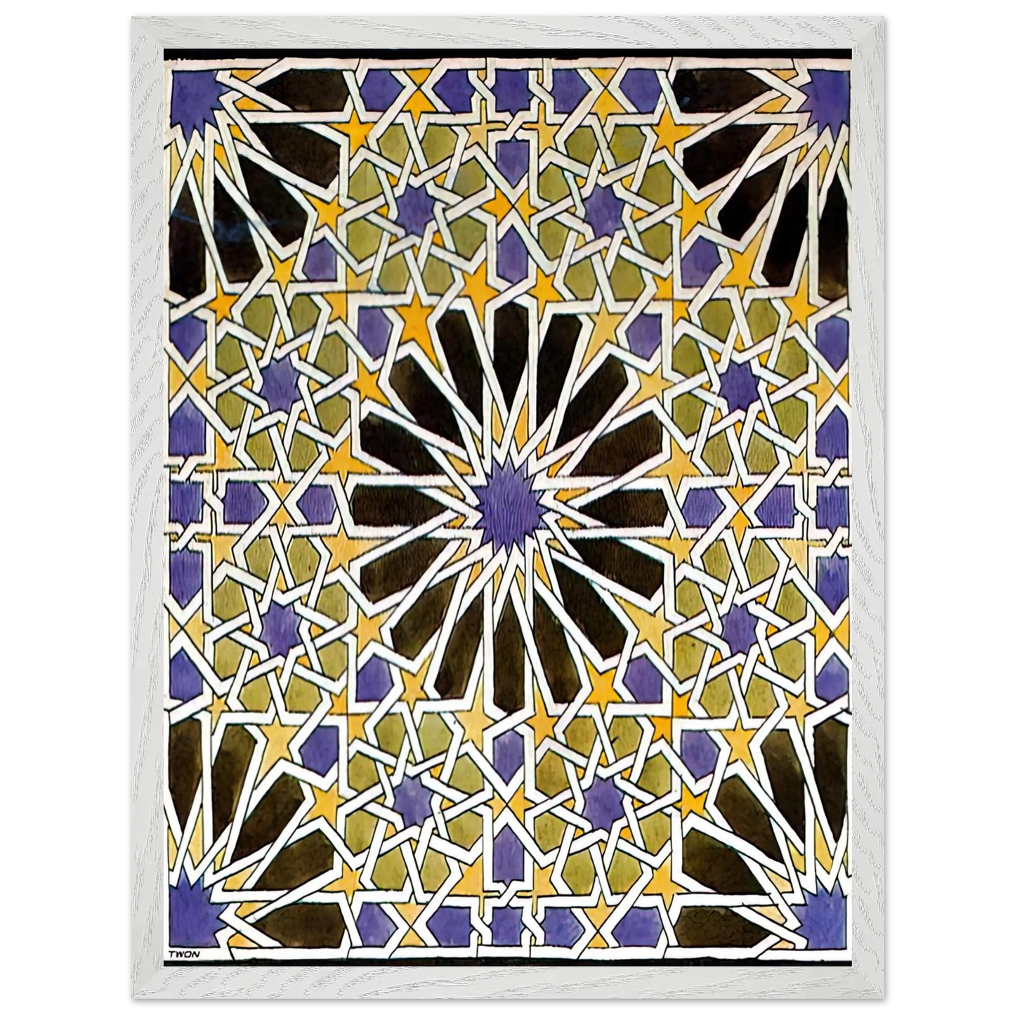 MC Escher - MURAL MOSAIC IN THE ALHAMBRA Wall Art - 21x29.7 cm / 8x12" - Premium Wooden Framed Poster With Fine Art Paper-canvas - White frame
