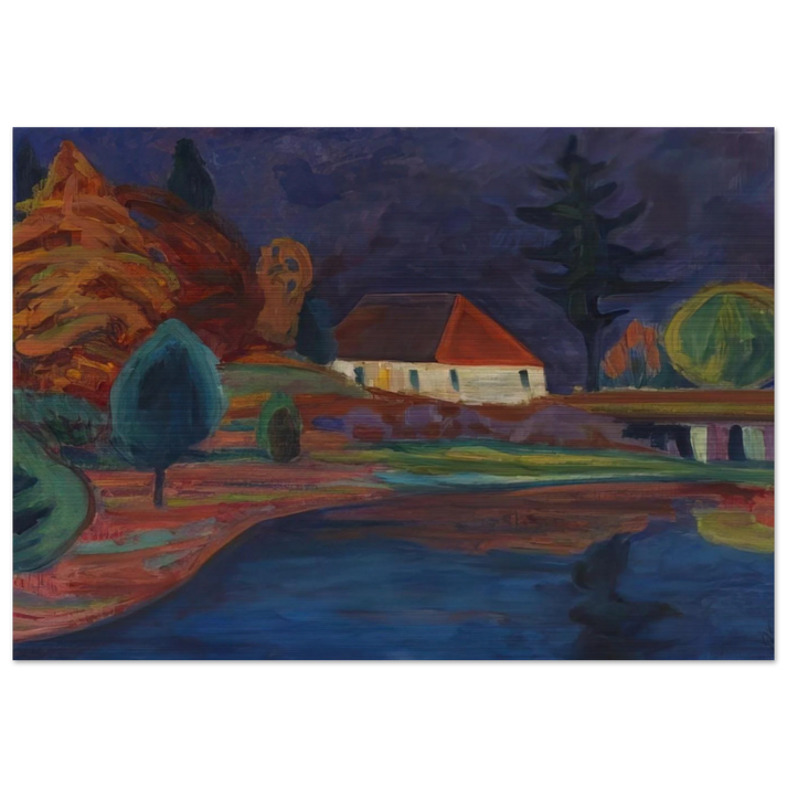 LANDSCHAFT MIT HAUS IN OBERAU 1908 - Gabriele Munter Brushed Aluminum Print - 70x100 cm / 28x40 inches | Gabriele Munter Aluminum Print | Gabriele Munter Prints