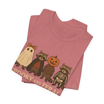 Gruseliges Waschbär-Shirt, lustiges Halloween-T-Shirt mit Grafik, süßes Vintage-Herbst-T-Shirt, trendiges Damen-Halloween-Shirt, T-Shirt mit wildem Waschbär-Motiv