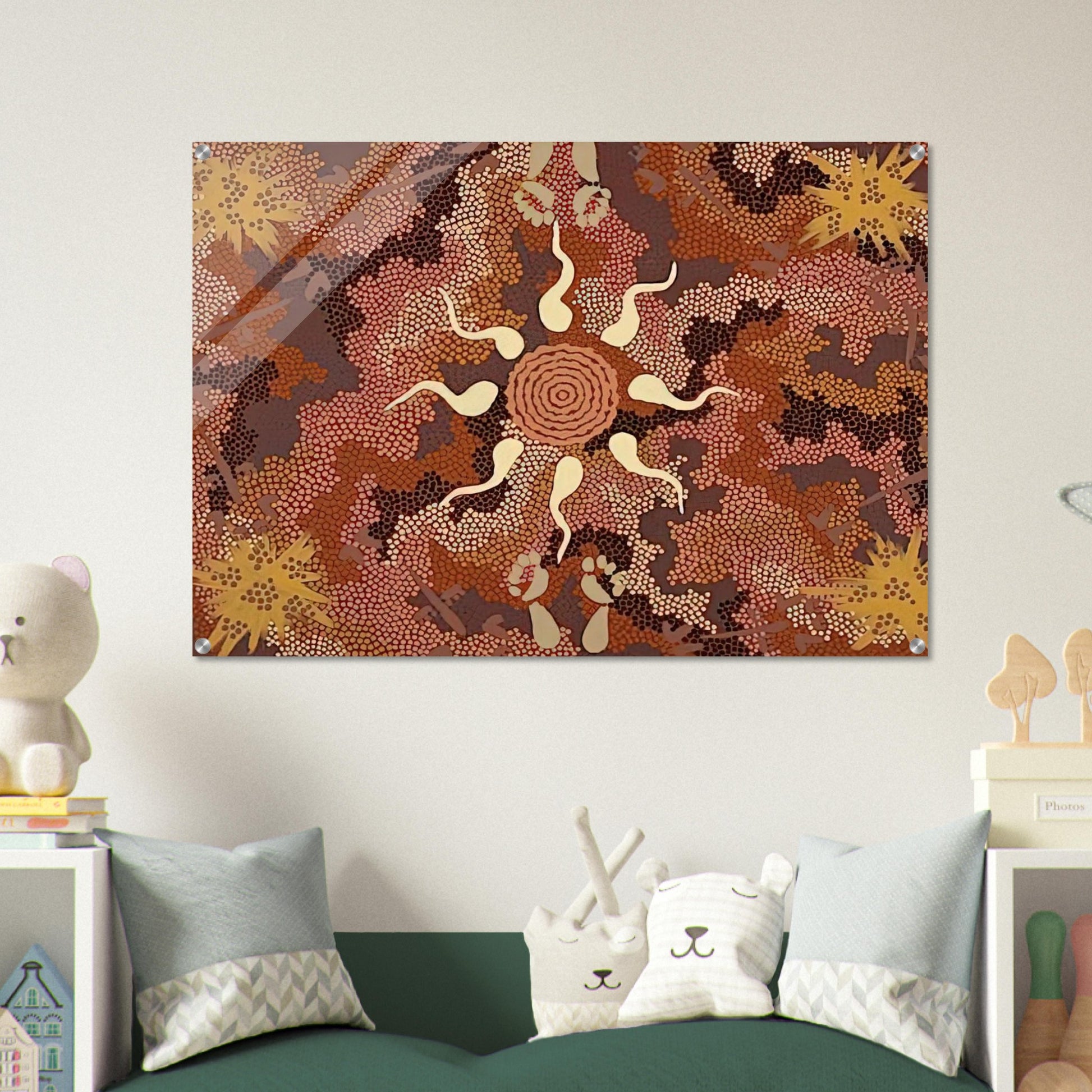 Bush Tucker and Kangaroo Dreaming at Mount Denison - 1993 - Clifford Possum Tjapaltjarri Acrylic Print - 70x100 cm / 28x40″ inches