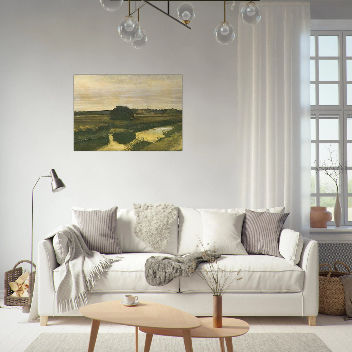 Landscape with a Stack of Peat and Farmhouses - Vincent van Gogh Brushed Aluminum Print - 70x100 cm / 28x40 inches | Vincent van Gogh Aluminum Print | Vincent van Gogh Prints