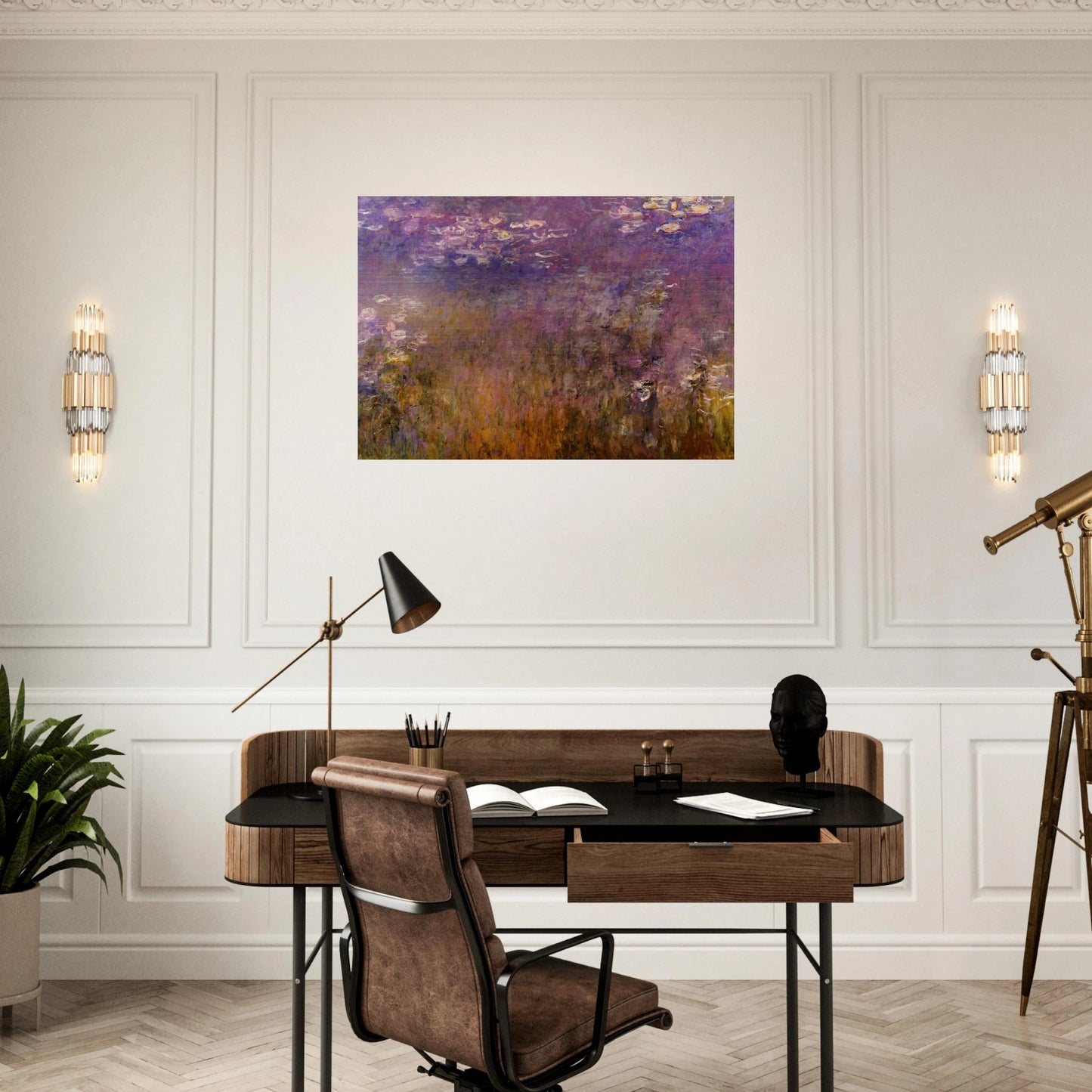 Agapanthus center panel - claude monet Brushed Aluminum Print - 70x100 cm / 28x40 inches | claude monet Aluminum Print | claude monet Prints
