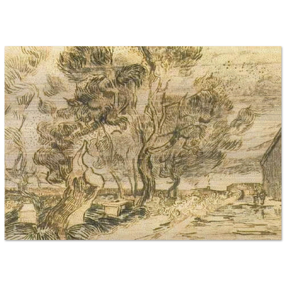 A Corner of the Asylum and the Garden with a Heavy, sawn-off Tree - Vincent van Gogh Brushed Aluminum Print - 70x100 cm / 28x40 inches | Vincent van Gogh Aluminum Print | Vincent van Gogh Prints