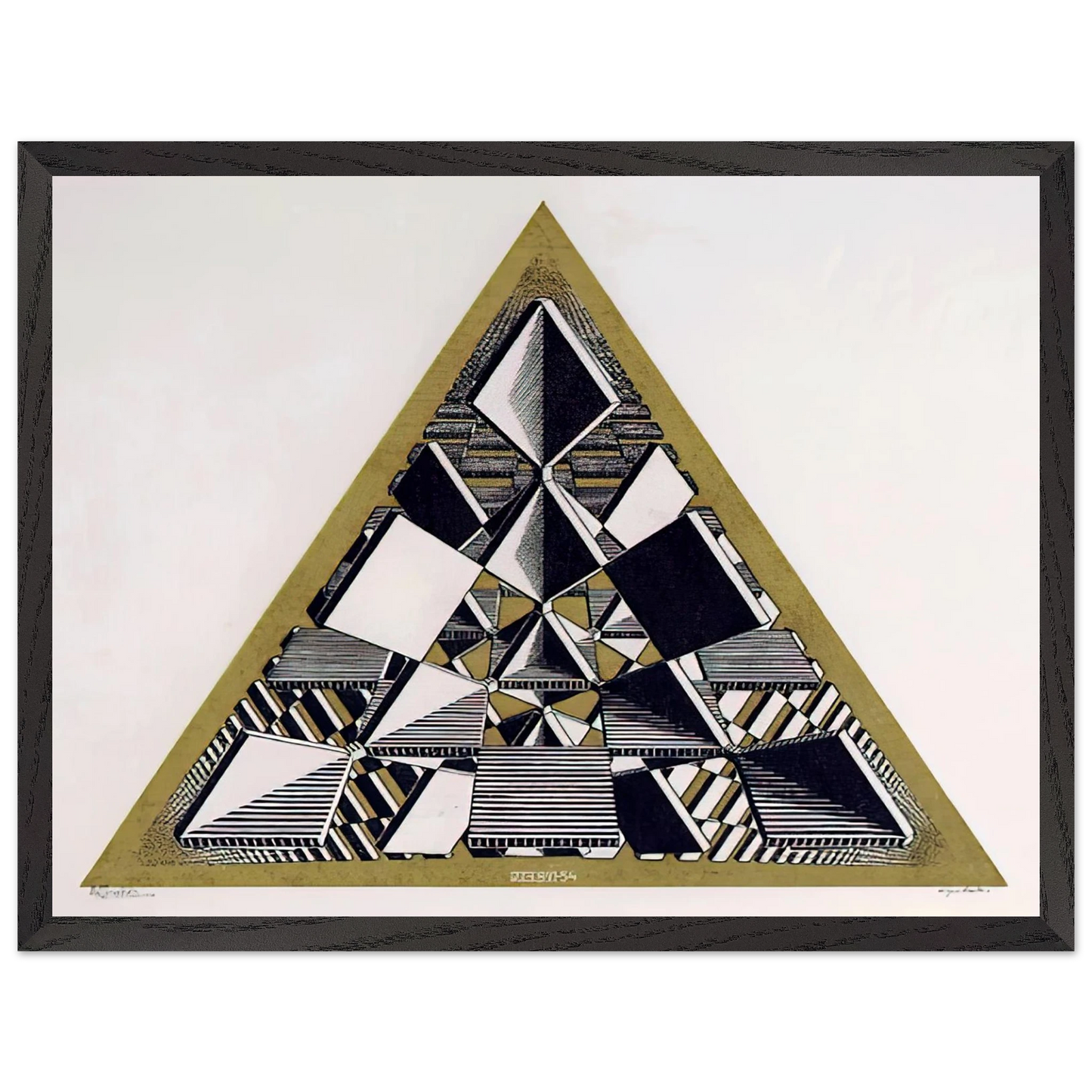 MC Escher - THREE INTERSECTING PLANES COLOUR Wall Art - 30x40 cm / 12x16 inches - Premium Wooden Framed Poster With Fine Art Paper-canvas - Wood frame