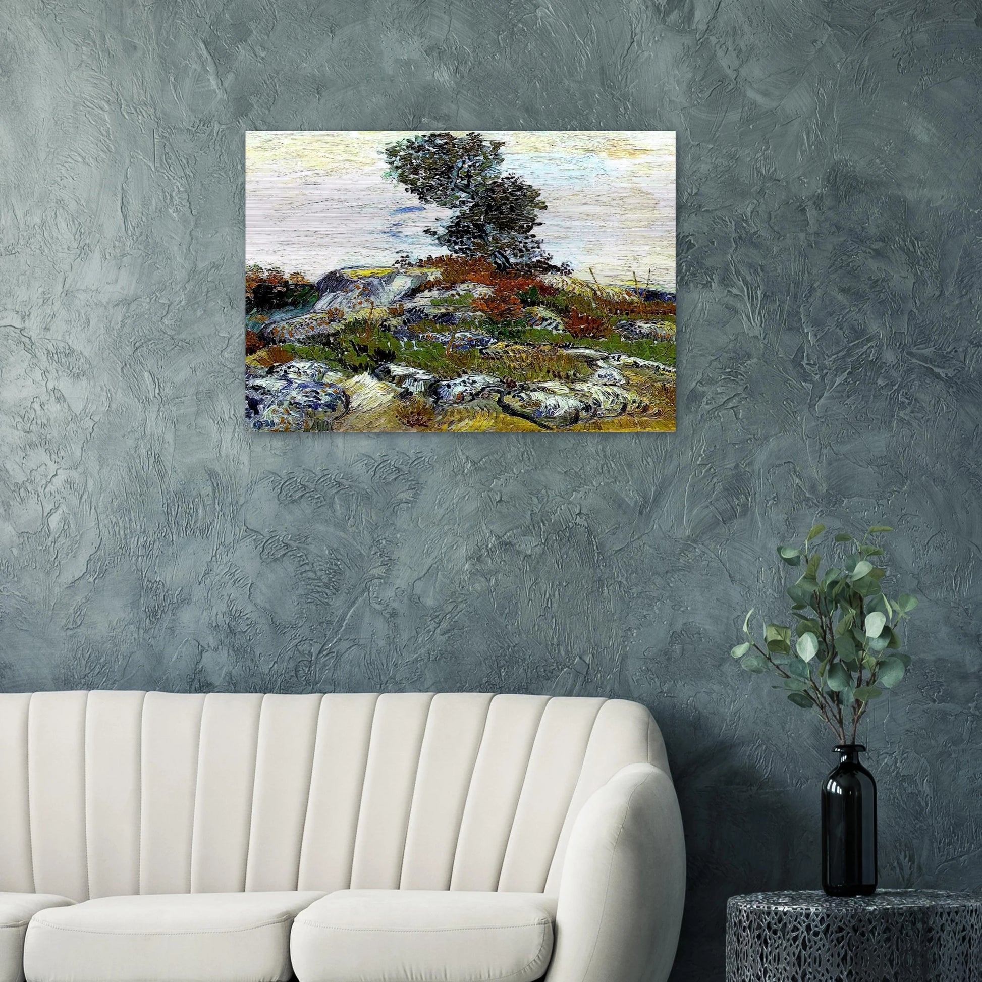 The Rocks with Oak tree - Vincent van Gogh Brushed Aluminum Print - 70x100 cm / 28x40 inches | Vincent van Gogh Aluminum Print | Vincent van Gogh Prints