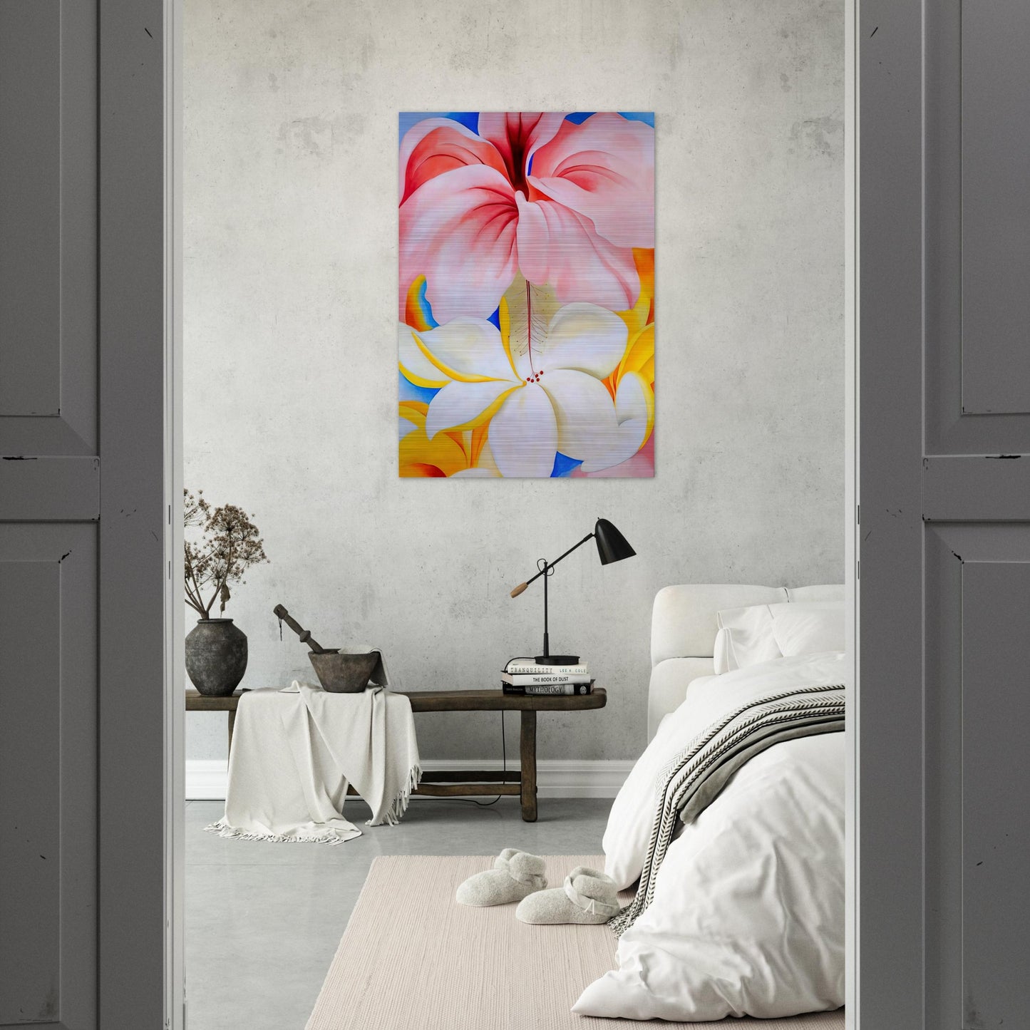 Hibiscus with Plumeria - Georgia O'Keeffe Brushed Aluminum Print - 70x100 cm / 28x40 inches | Georgia O'Keeffe Aluminum Print | Georgia O'Keeffe Prints