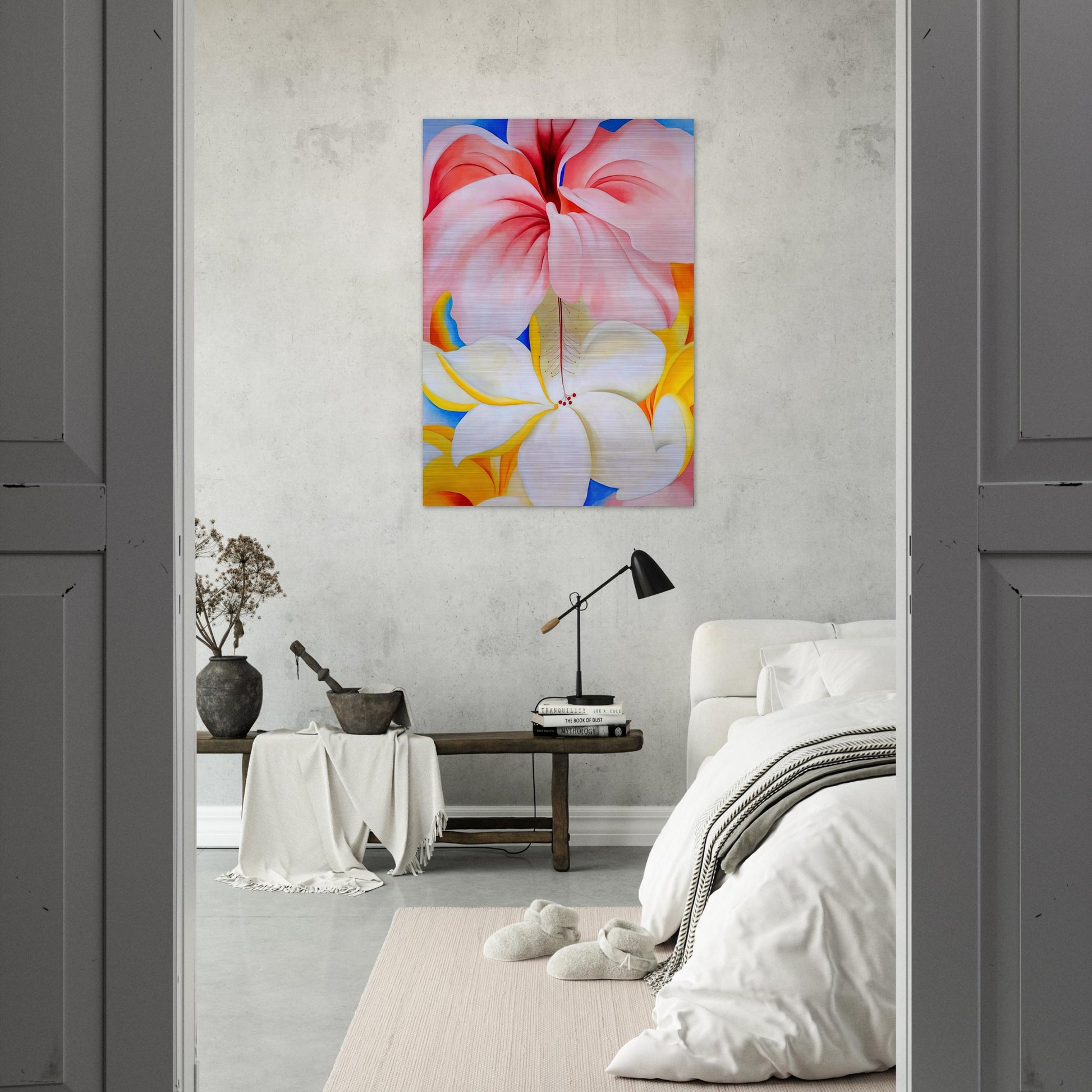 Hibiscus with Plumeria - Georgia O'Keeffe Brushed Aluminum Print - 70x100 cm / 28x40 inches | Georgia O'Keeffe Aluminum Print | Georgia O'Keeffe Prints