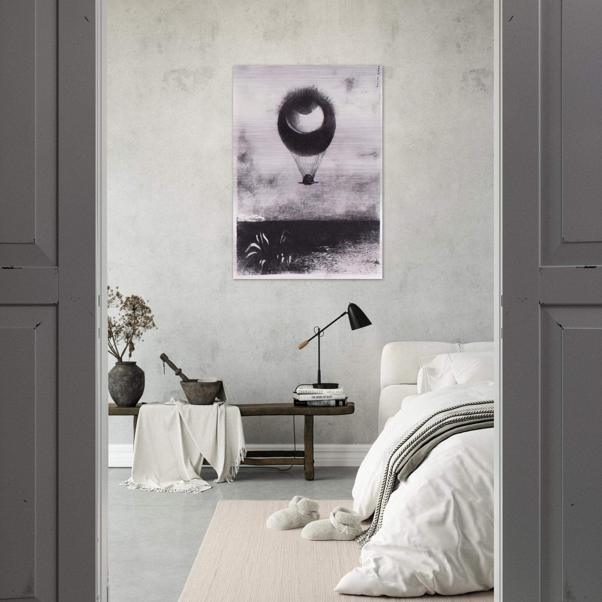 THE EYE LIKE A STRANGE BALLOON GOES TO INFINITY 1882 - Odilon Redon Brushed Aluminum Print - 70x100 cm / 28x40 inches | Odilon Redon Aluminum Print | Odilon Redon Prints