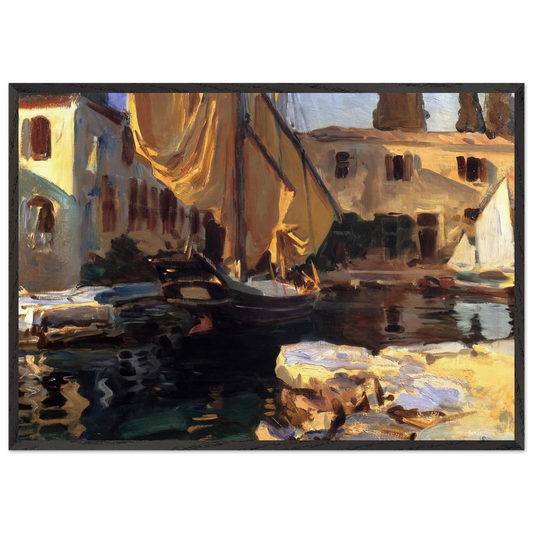 San Vigilio A Boat with Golden Sail - John Singer Sargent 70x100 cm / 28x40 inches Framed Art Print – Black Wooden Frame