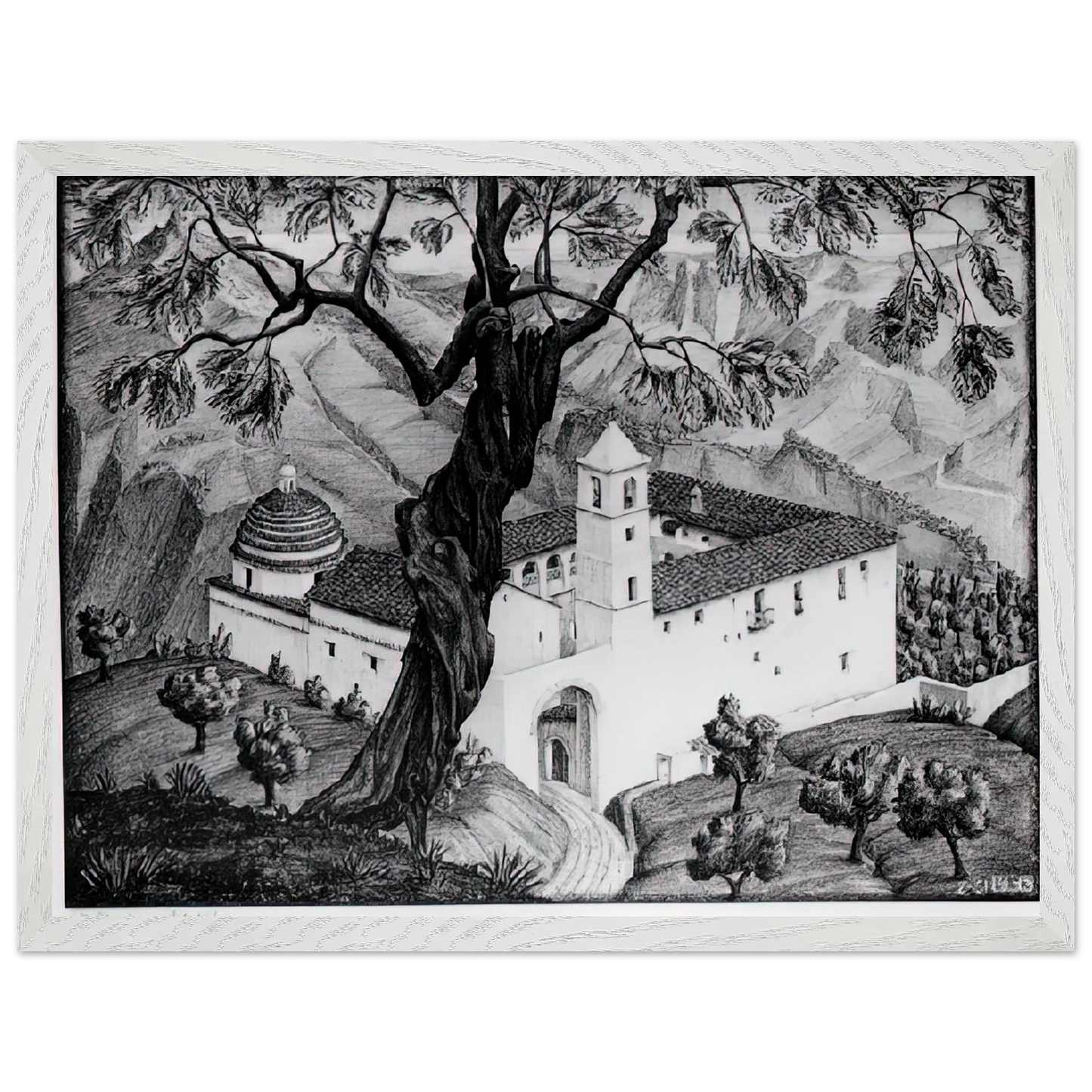 MC Escher - CLOISTER NEAR ROCCA IMPERIALE CALABRIA Wall Art - 30x40 cm / 12x16 inches - Premium Wooden Framed Poster With Fine Art Paper-canvas - Wood frame