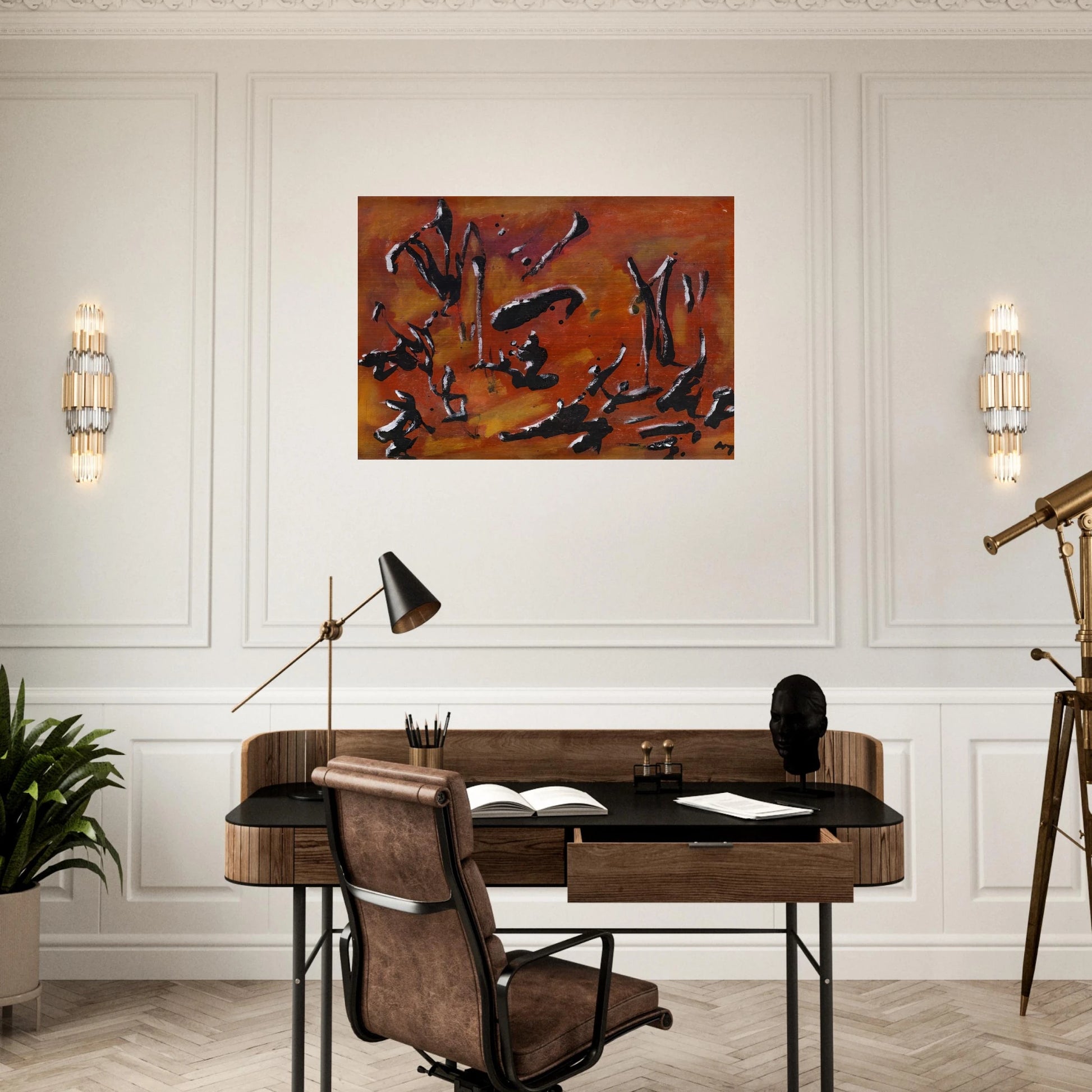 RED ABSTRACT COMPOSITION - Henri Michaux Brushed Aluminum Print - 70x100 cm / 28x40 inches | Henri Michaux Aluminum Print | Henri Michaux Prints