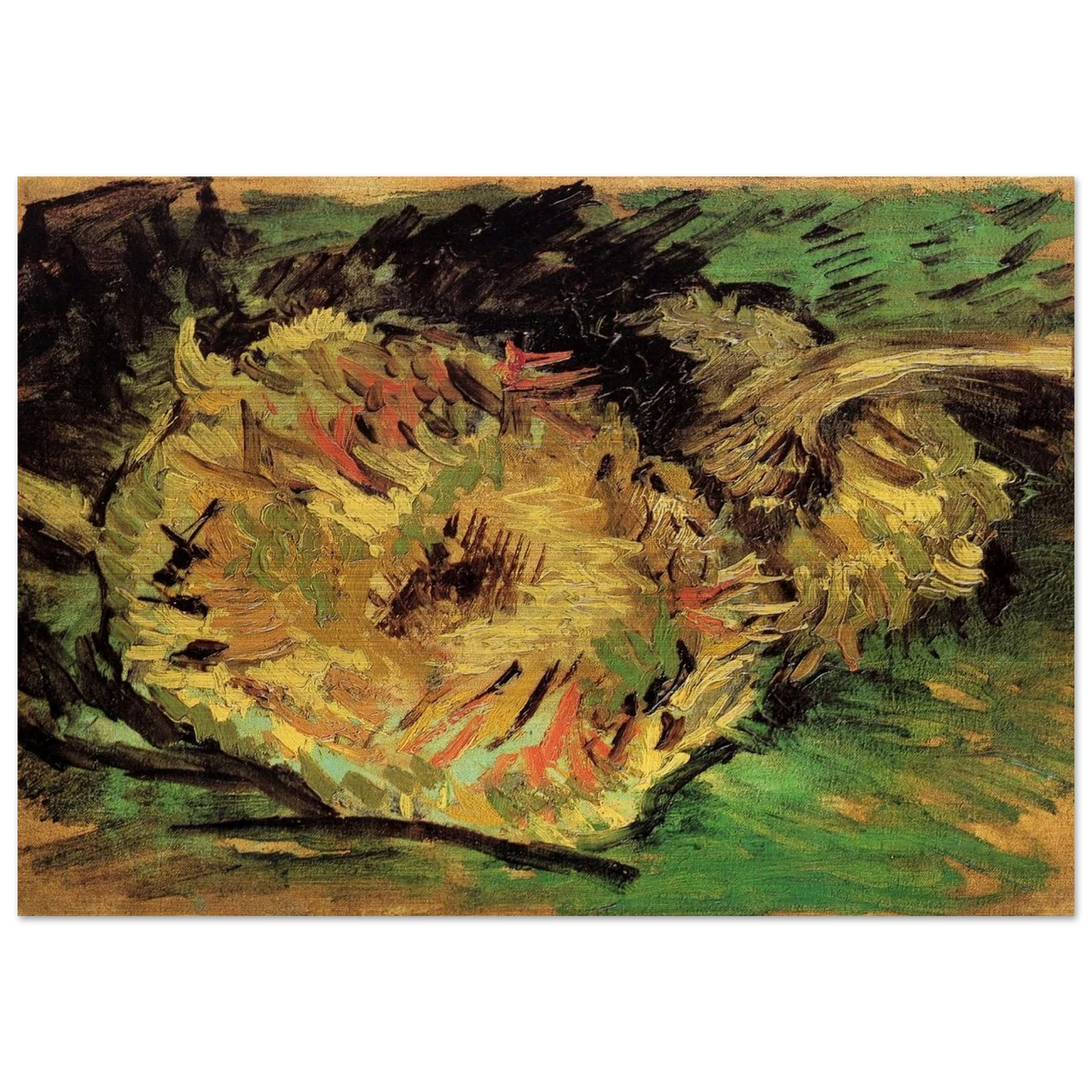Two Cut Sunflowers - Vincent van Gogh Brushed Aluminum Print - 70x100 cm / 28x40 inches | Vincent van Gogh Aluminum Print | Vincent van Gogh Prints