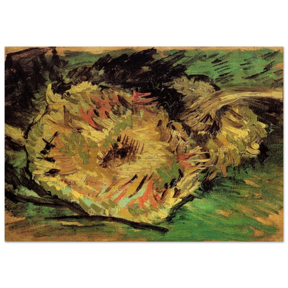 Two Cut Sunflowers - Vincent van Gogh Brushed Aluminum Print - 70x100 cm / 28x40 inches | Vincent van Gogh Aluminum Print | Vincent van Gogh Prints