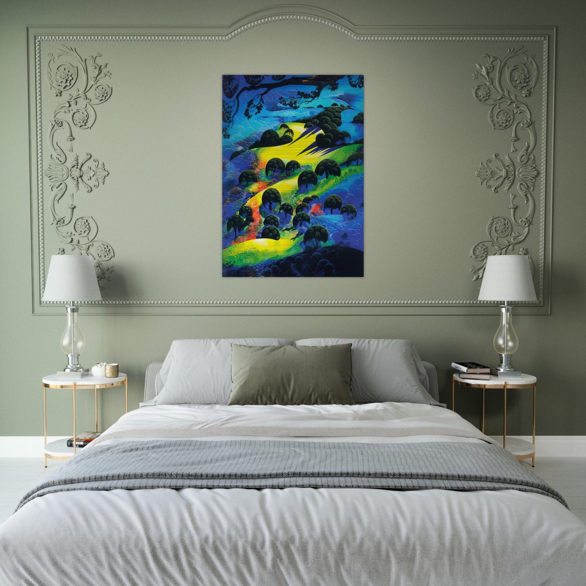 Fading Sunset Flame - Eyvind Earle Brushed Aluminum Print - 70x100 cm / 28x40 inches | Eyvind Earle Aluminum Print | Eyvind Earle Prints