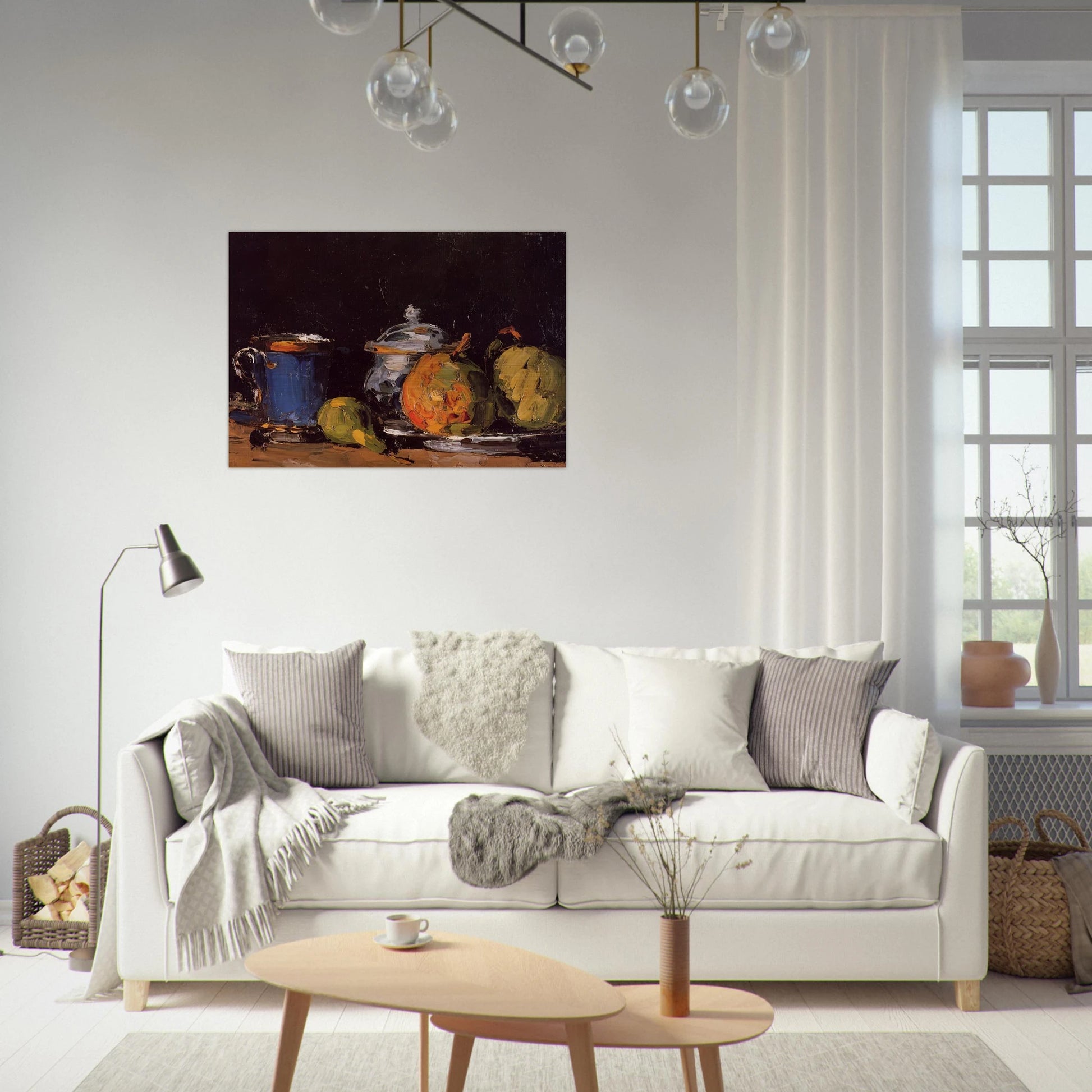Sugar Bowl, Pears and Blue Cup - Paul Cézanne Brushed Aluminum Print - 70x100 cm / 28x40 inches | Paul Cézanne Aluminum Print | Paul Cézanne Prints