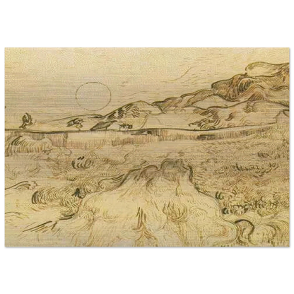 Enclosed Wheat Field with Reaper - Vincent van Gogh Brushed Aluminum Print - 70x100 cm / 28x40 inches | Vincent van Gogh Aluminum Print | Vincent van Gogh Prints