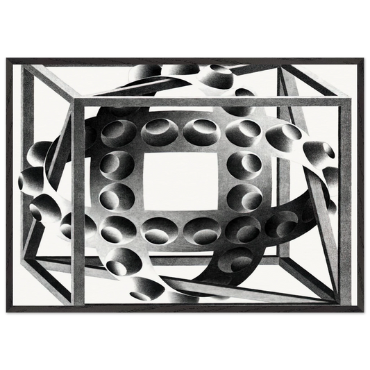 CUBE WITH MAGIC RIBBONS - MC Escher 70x100 cm / 28x40 inches Framed Art Print – Black Wooden Frame | Maurits Cornelis Escher Prints