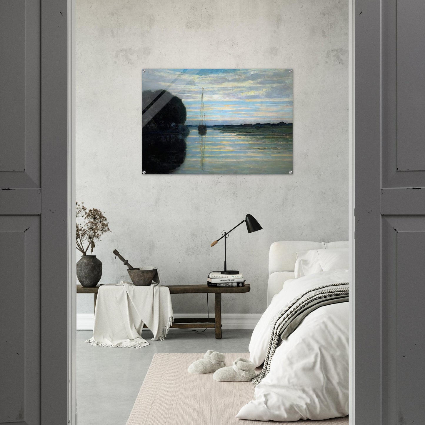 River view with a boat Sun - Piet Mondrian Acrylic Print - 70x100 cm / 28x40″ inches | Piet Mondrian Wall Art | Piet Mondrian Prints