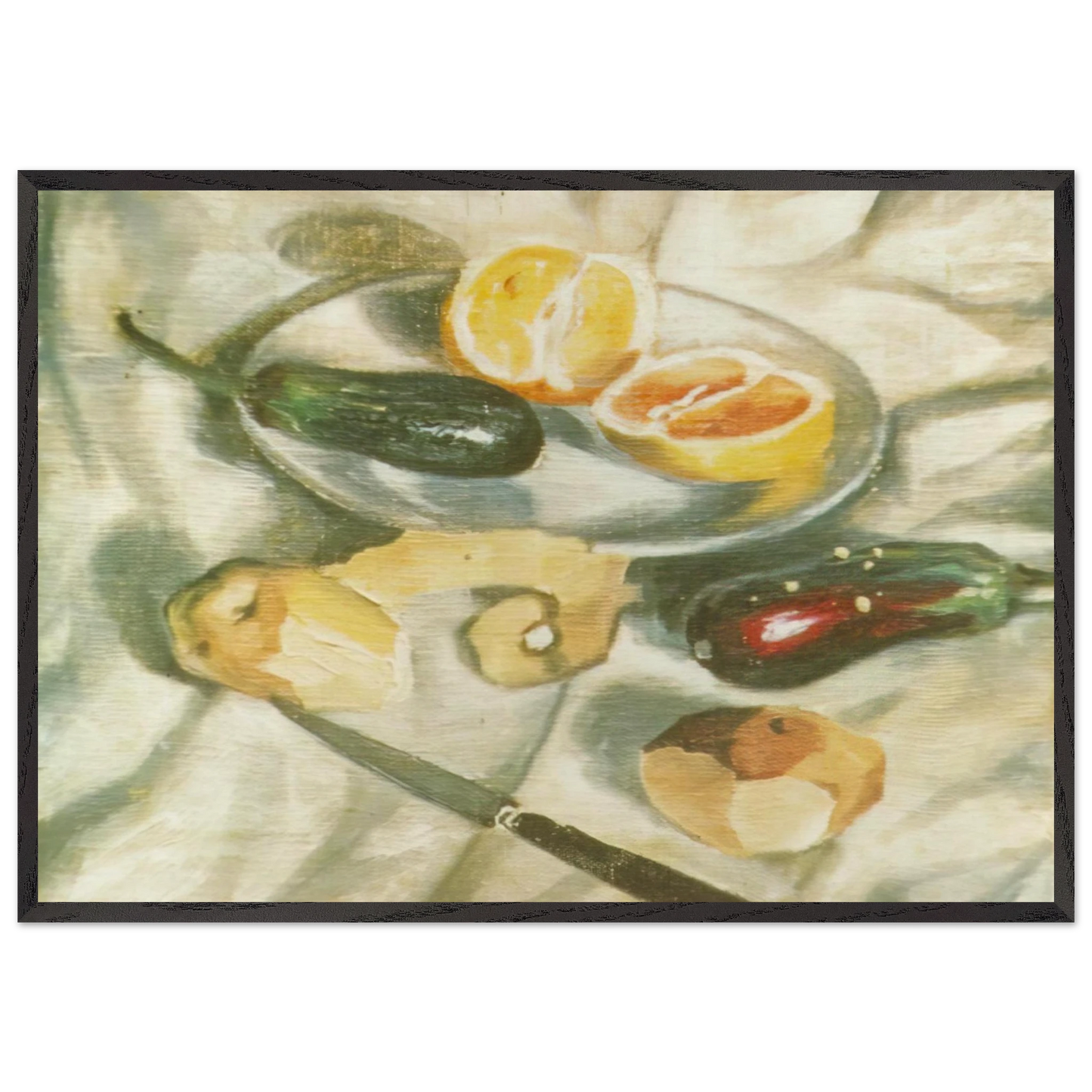 STILL LIFE WITH AUBERGINES - Salvador Dali 70x100 cm / 28x40 inches Framed Art Print – Black Wooden Frame