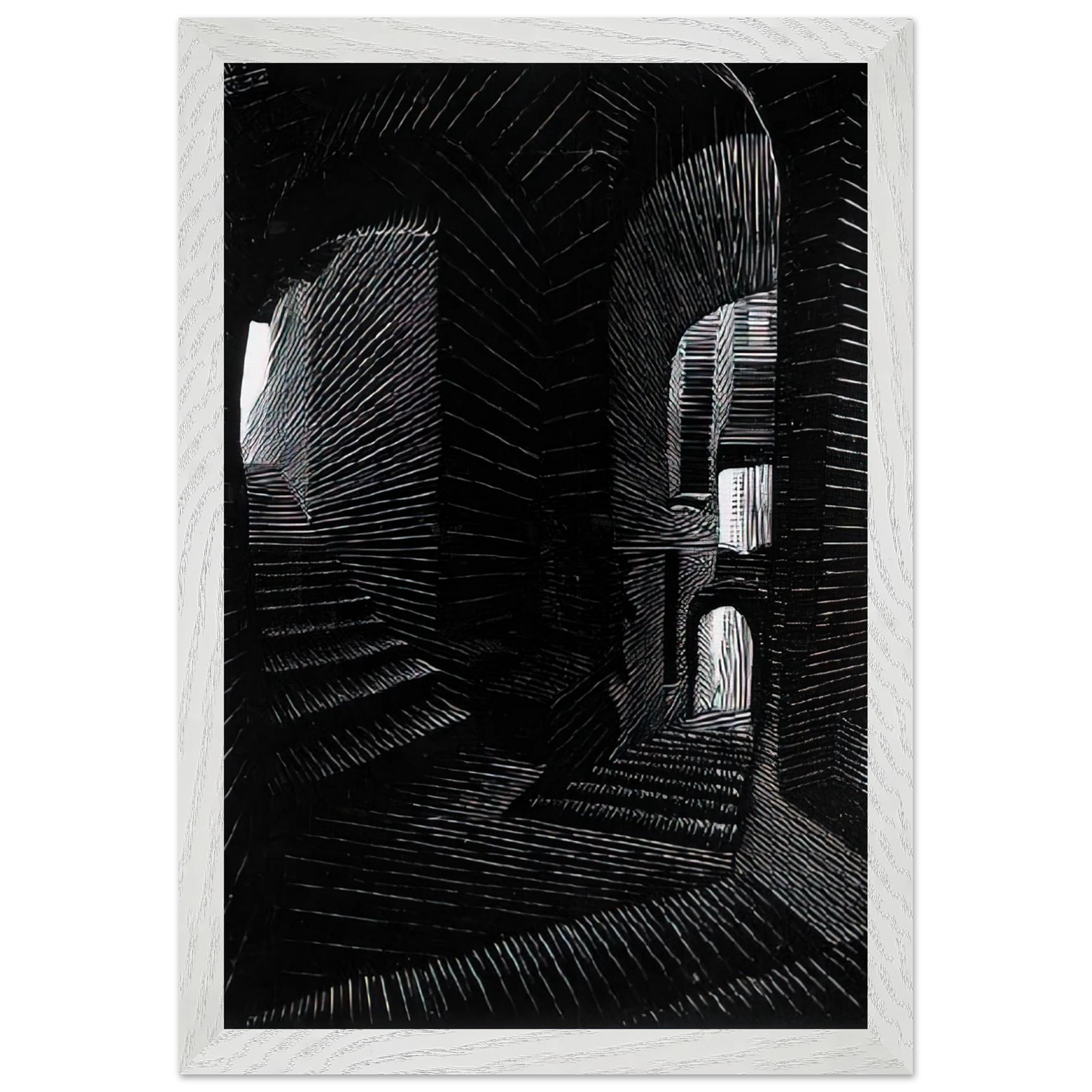 MC Escher - COVERED ALLEY IN ATRANI Wall Art - 21x29.7 cm / 8x12" - Premium Wooden Framed Poster With Fine Art Paper-canvas - White frame