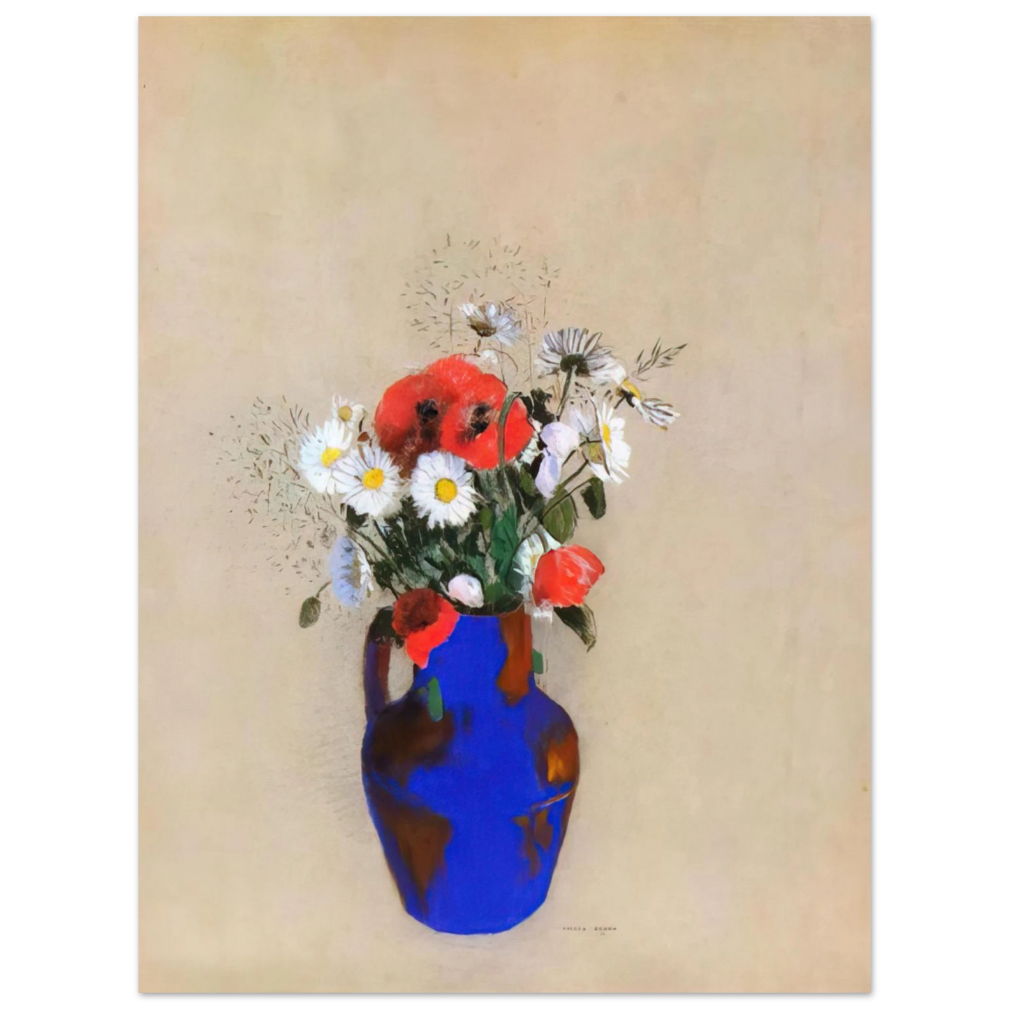 Odilon Redon - POPPIES AND DAISIES IN A BLUE VASE  75x100 cm / 30x40inches Fine Art Poster