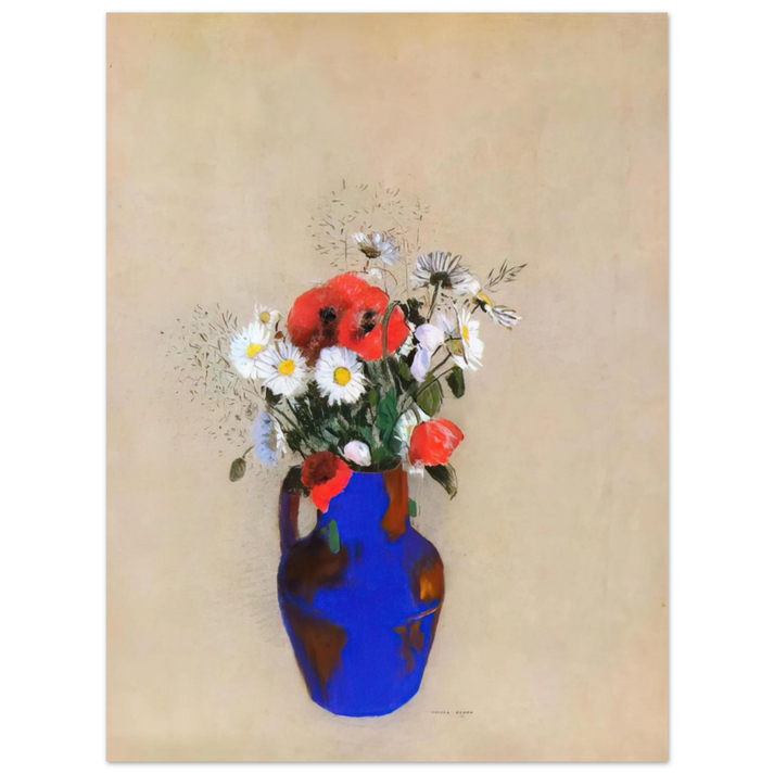 Odilon Redon - POPPIES AND DAISIES IN A BLUE VASE  75x100 cm / 30x40inches Fine Art Poster