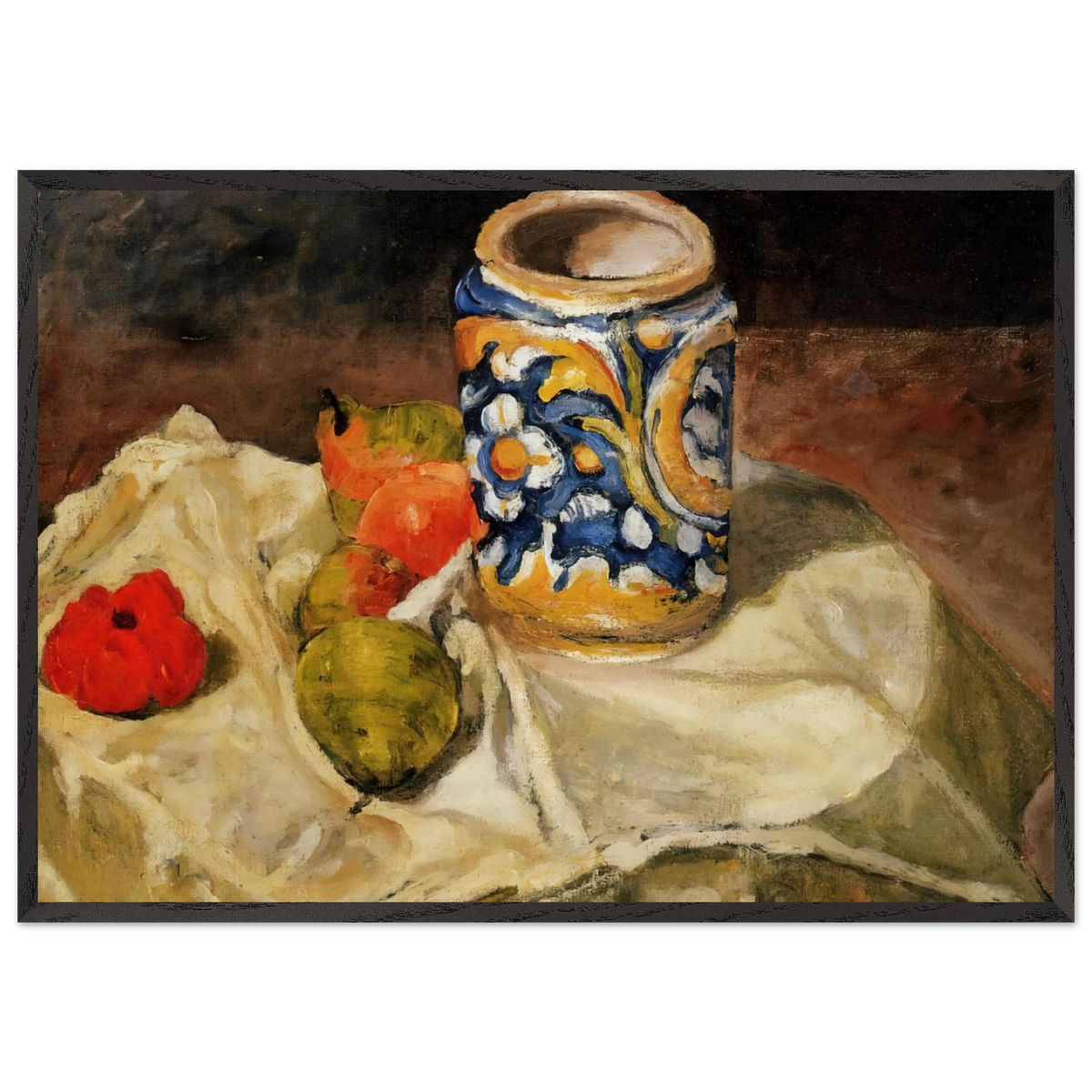 Still life with Italian earthenware jar - Paul Cezanne 70x100 cm / 28x40 inches Framed Art Print – Black Wooden Frame