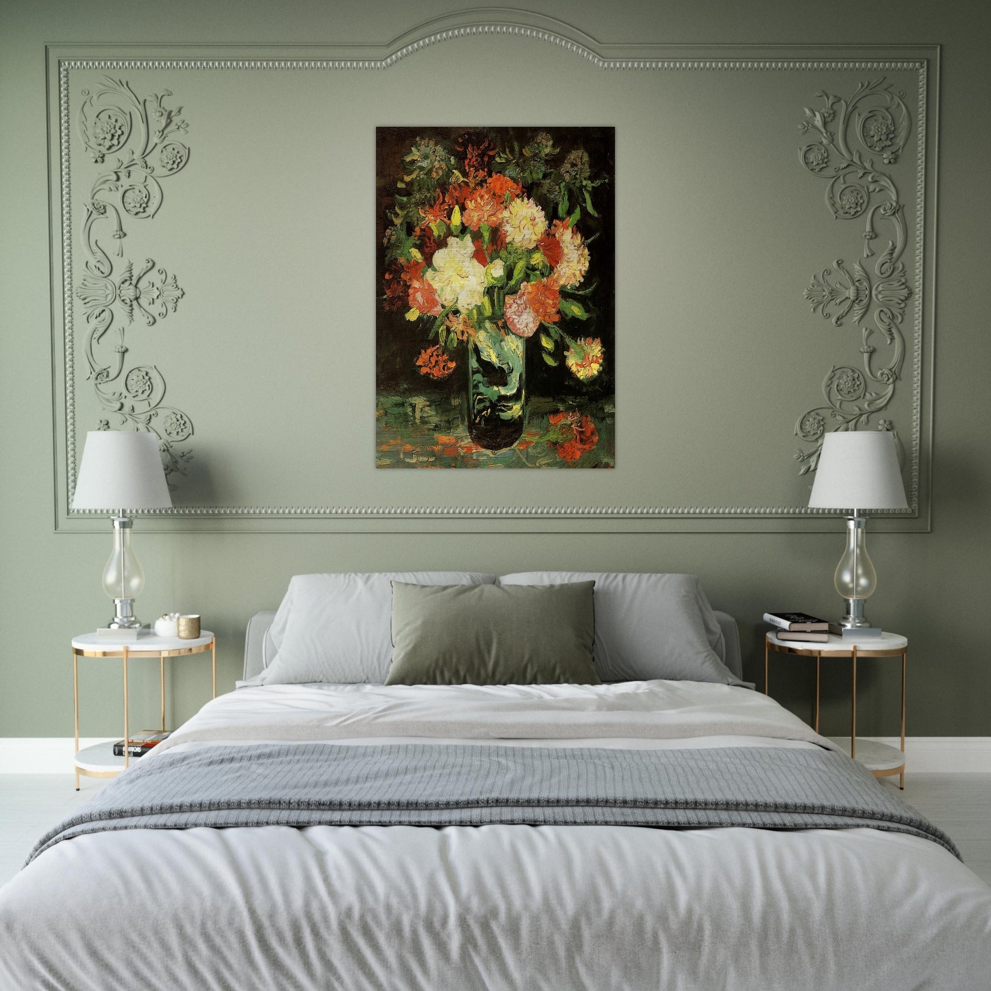Vase with Carnations - Vincent van Gogh Brushed Aluminum Print - 70x100 cm / 28x40 inches | Vincent van Gogh Aluminum Print | Vincent van Gogh Prints