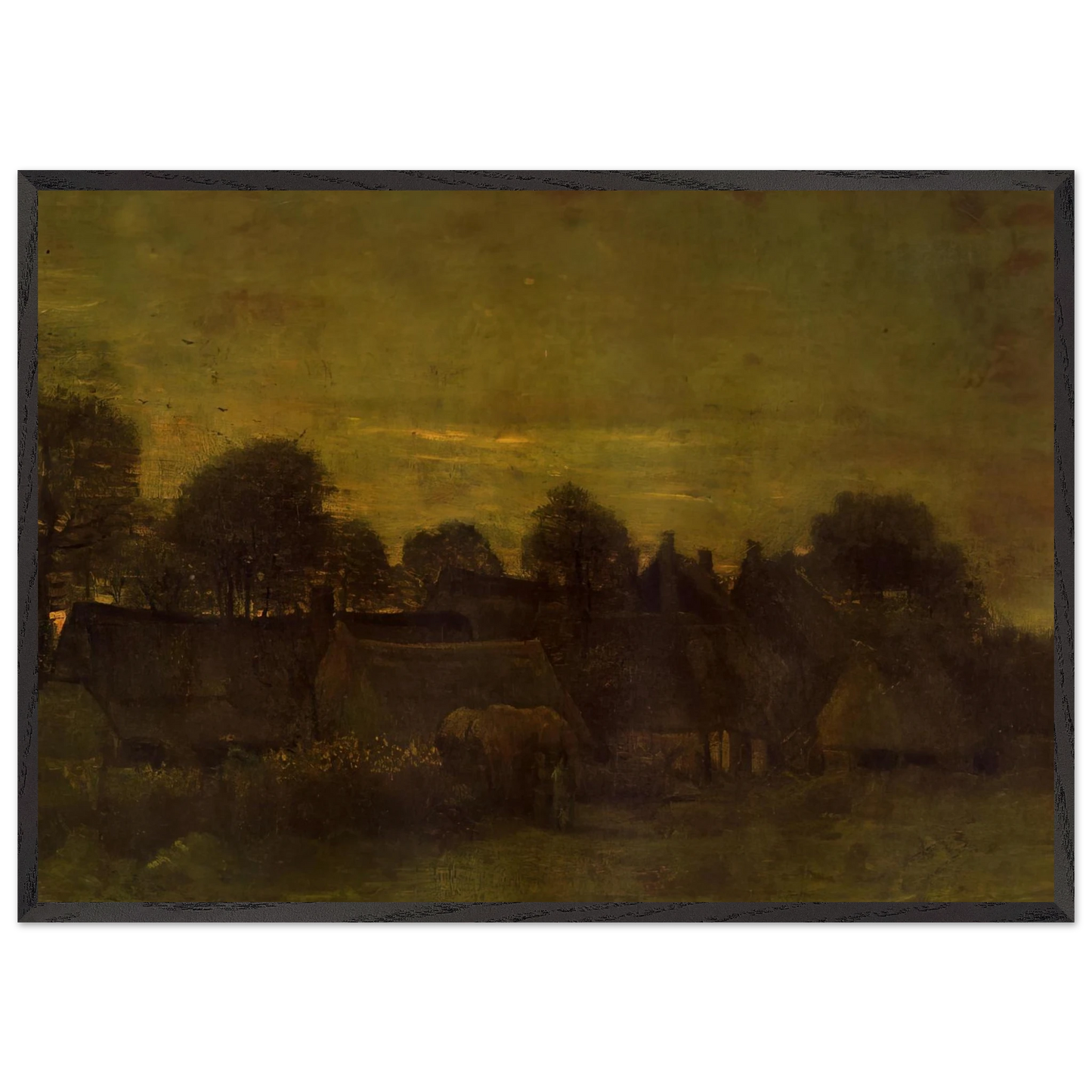 Village at sunset - Vincent van Gogh 70x100 cm / 28x40 inches Framed Art Print – Black Wooden Frame
