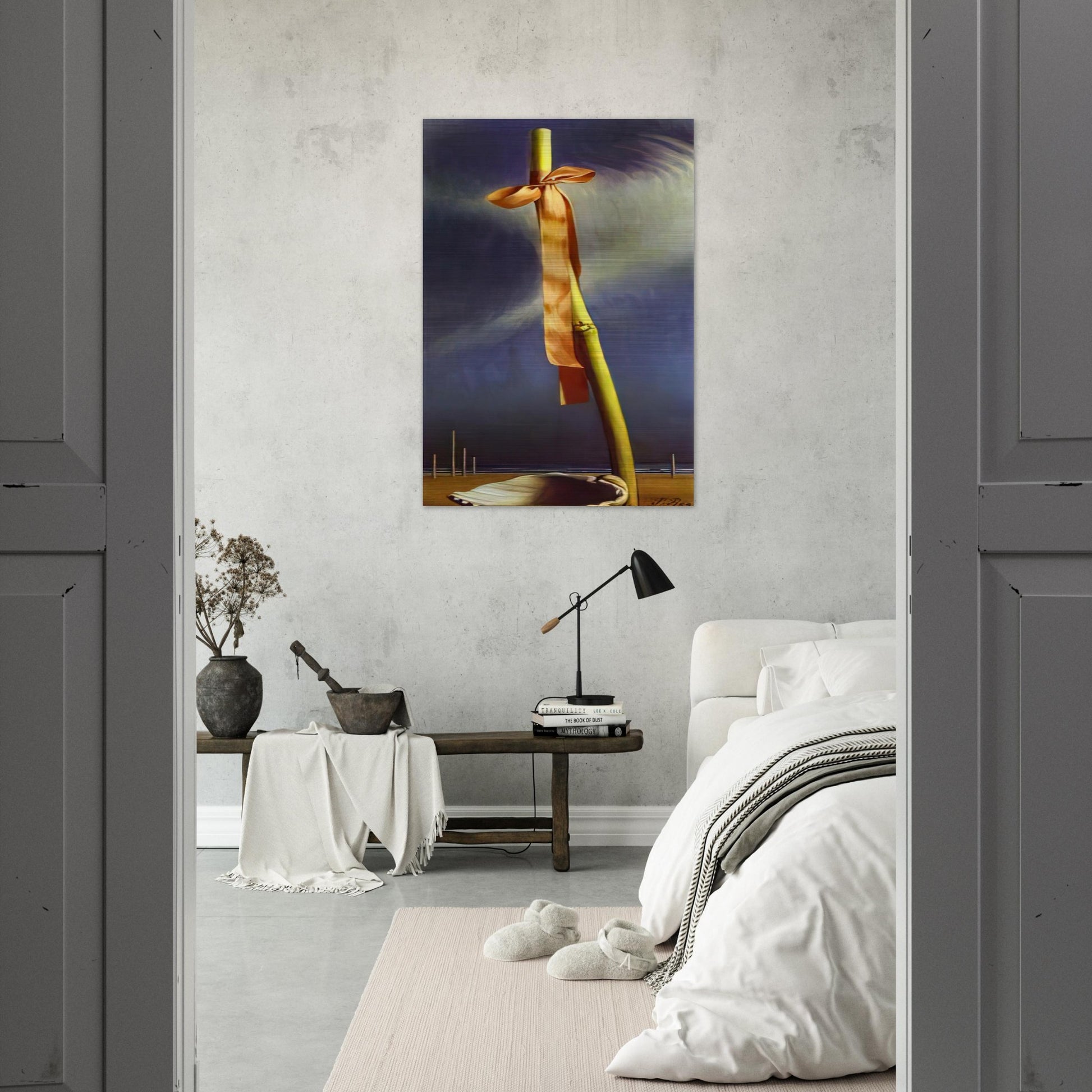 PINK KNOT AND SHELL ON THE SEASHORE - Salvador Dali Brushed Aluminum Print - 70x100 cm / 28x40 inches | Salvador Dali Aluminum Print | Salvador Dali Prints