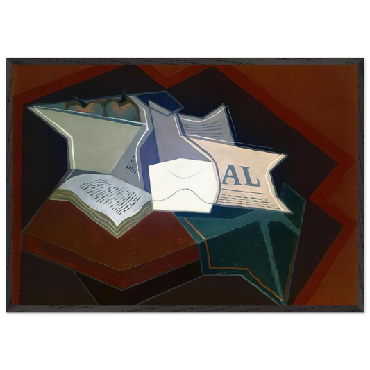 COMPOTIER CARAFE AND OPEN BOOK - Juan Gris 70x100 cm / 28x40 inches Framed Art Print – Black Wooden Frame