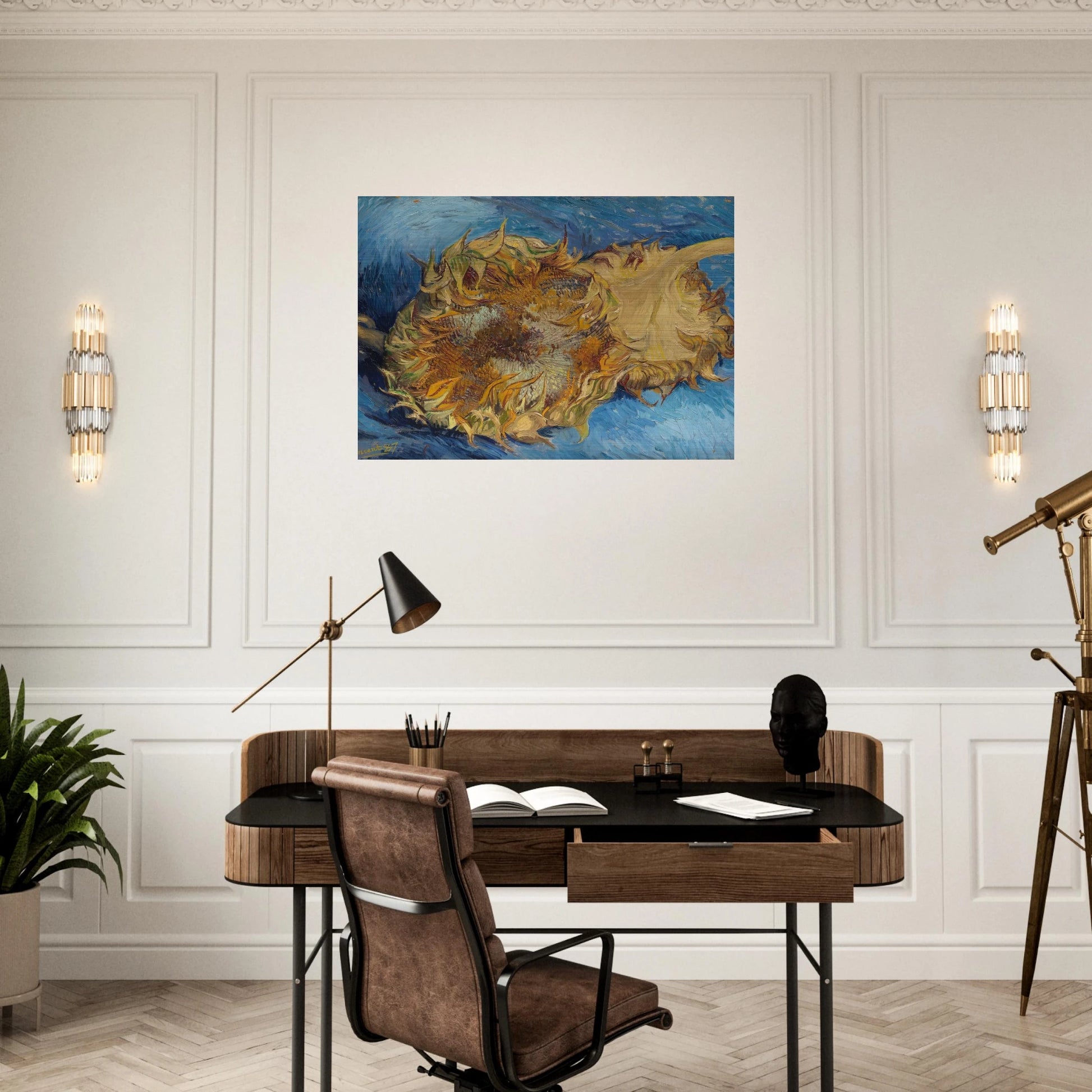 Still Life with Two Sunflowers - Vincent van Gogh Brushed Aluminum Print - 70x100 cm / 28x40 inches | Vincent van Gogh Aluminum Print | Vincent van Gogh Prints