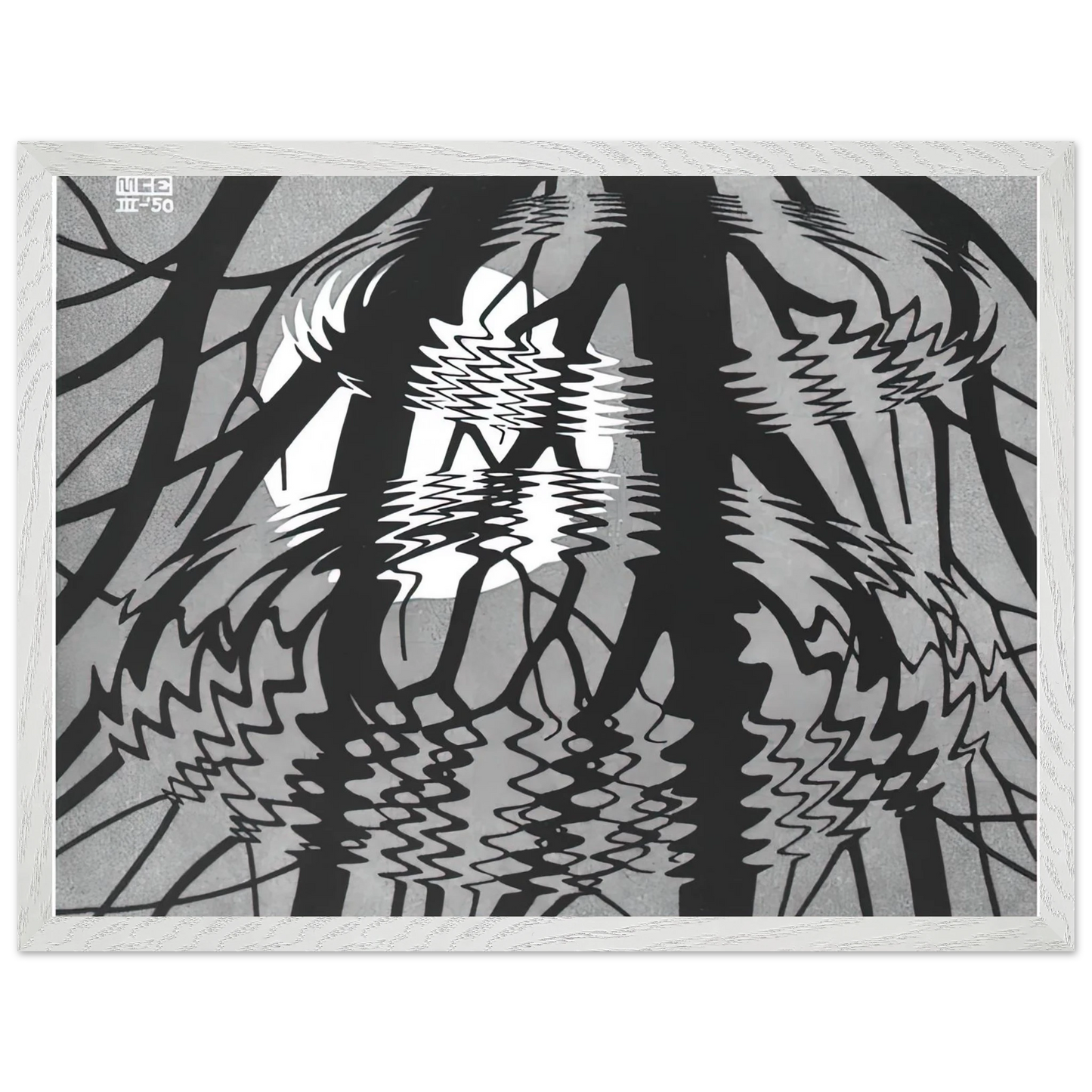 MC Escher - RIPPLED SURFACE Wall Art - 30x40 cm / 12x16 inches - Premium Wooden Framed Poster With Fine Art Paper-canvas - Black frame