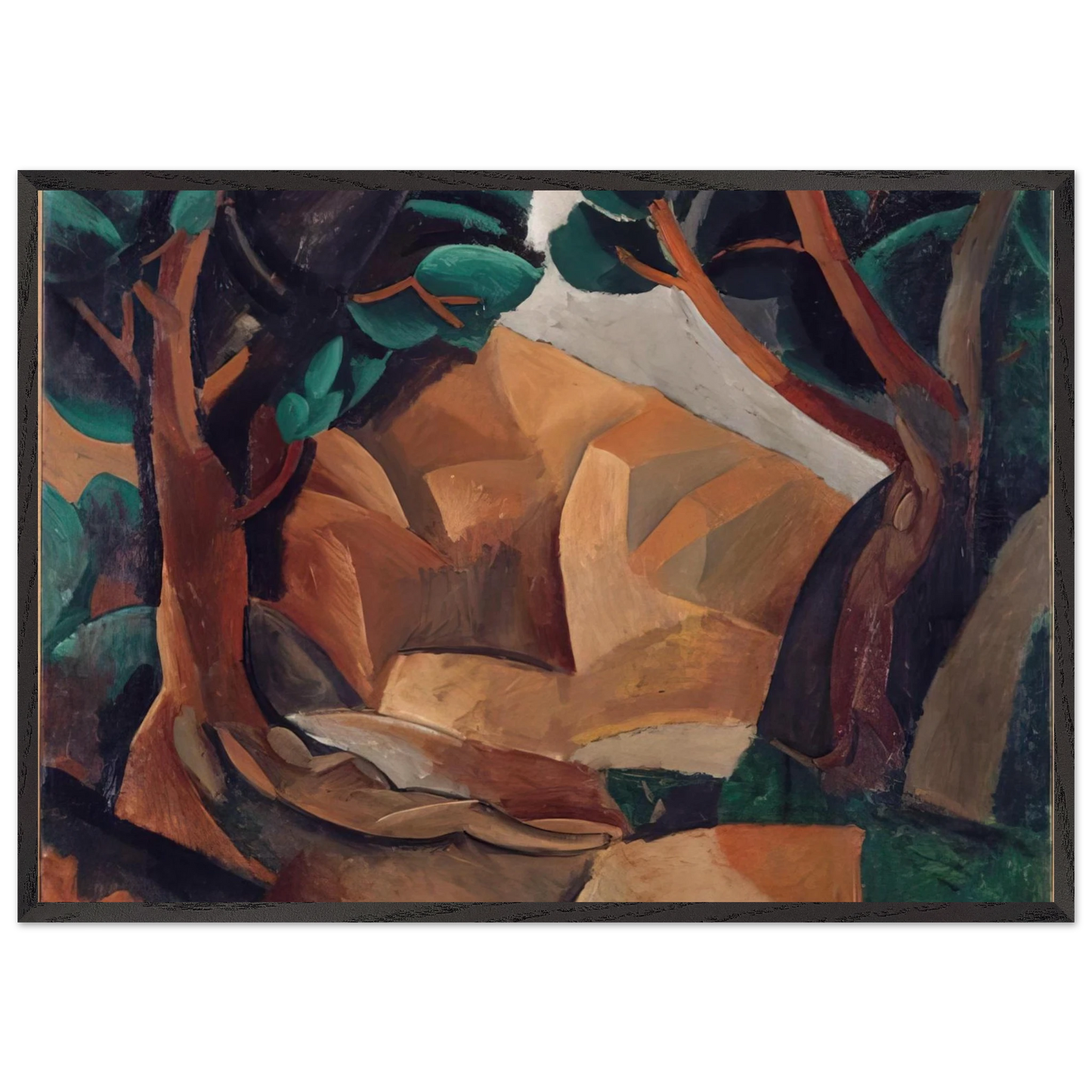 Paysage aux deux figures - 1908  France - Pablo Picasso 70x100 cm / 28x40 inches Framed Art Print – Black Wooden Frame