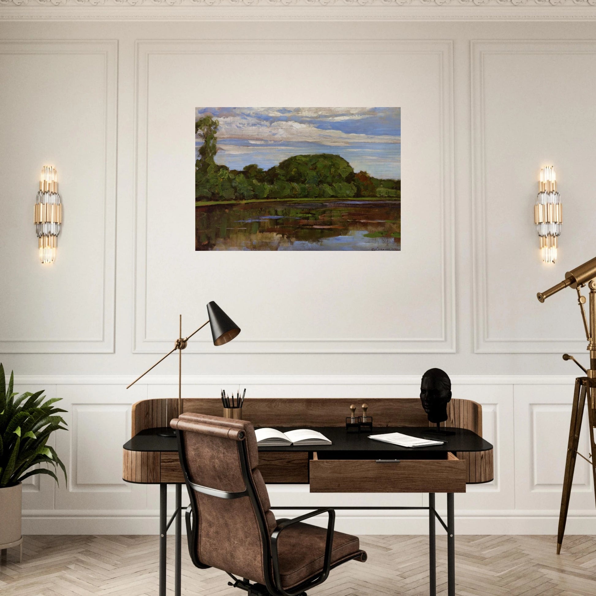 Geinrust Farm with Isolated Tree - Piet Mondrian Brushed Aluminum Print - 70x100 cm / 28x40 inches | Piet Mondrian Aluminum Print | Piet Mondrian Prints