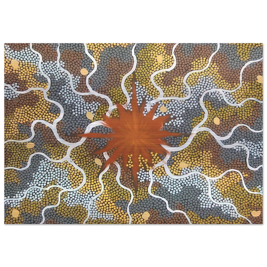 Creation, Lightning Dreaming - 1993 - Clifford Possum Tjapaltjarri Brushed Aluminum Print - 70x100 cm / 28x40 inches | Clifford Possum Tjapaltjarri Aluminum Print | Clifford Possum Tjapaltjarri Prints