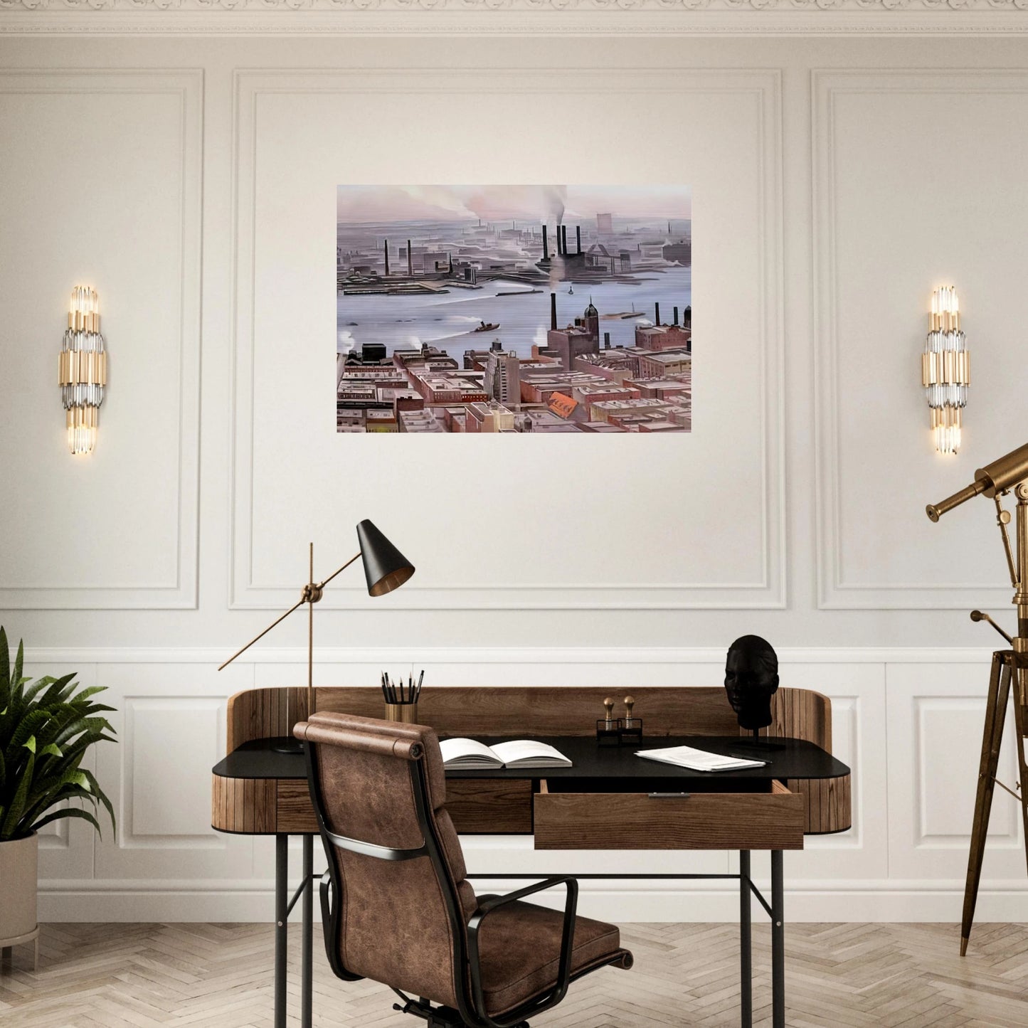 East River from the Thirtieth Story of the Shelton Hotel - Georgia O'Keeffe Brushed Aluminum Print - 70x100 cm / 28x40 inches | Georgia O'Keeffe Aluminum Print | Georgia O'Keeffe Prints