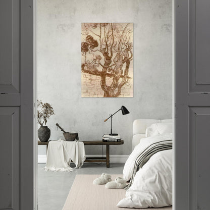 Treetop Seen against the Wall of the Asylum - Vincent van Gogh Brushed Aluminum Print - 70x100 cm / 28x40 inches | Vincent van Gogh Aluminum Print | Vincent van Gogh Prints