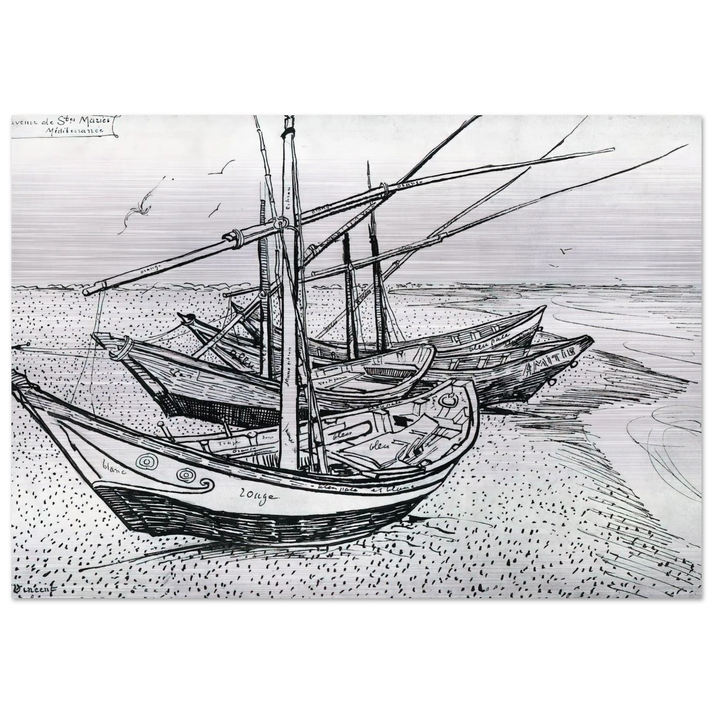 Fishing boats on the Beach at Les Saintes-Maries-de-la-Mer - Vincent van Gogh Brushed Aluminum Print - 70x100 cm / 28x40 inches | Vincent van Gogh Aluminum Print | Vincent van Gogh Prints
