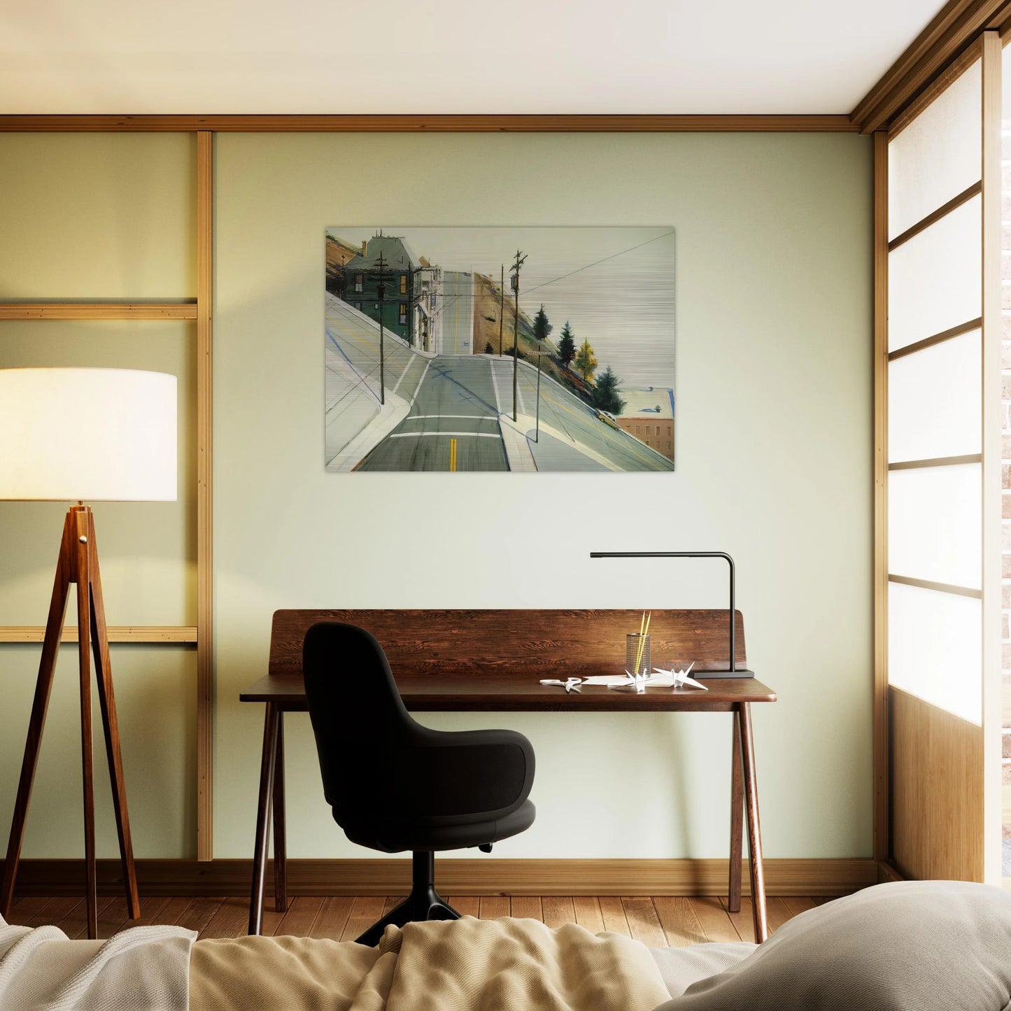 24th Street Intersection - 1977 - Wayne Thiebaud Brushed Aluminum Print - 70x100 cm / 28x40 inches | Wayne Thiebaud Aluminum Print | Wayne Thiebaud Prints
