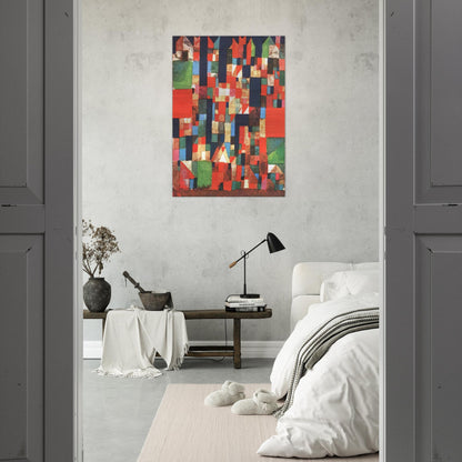 CITY PICTURE WITH RED AND GREEN ACCENTS 1921 - Paul Klee Brushed Aluminum Print - 70x100 cm / 28x40 inches | Paul Klee Aluminum Print | Paul Klee Prints