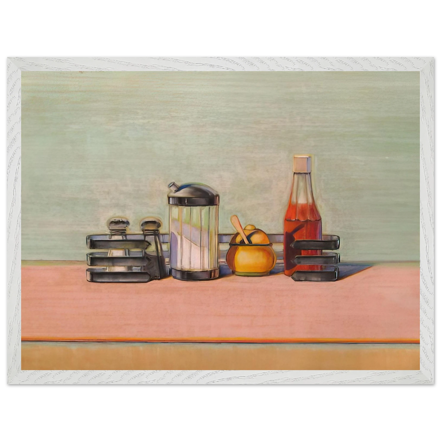 Wayne Thiebaud - Caged Condiments - 2000 Wall Art - 21x29.7 cm / 8x12" - Premium Wooden Framed Poster With Fine Art Paper - Wood frame
